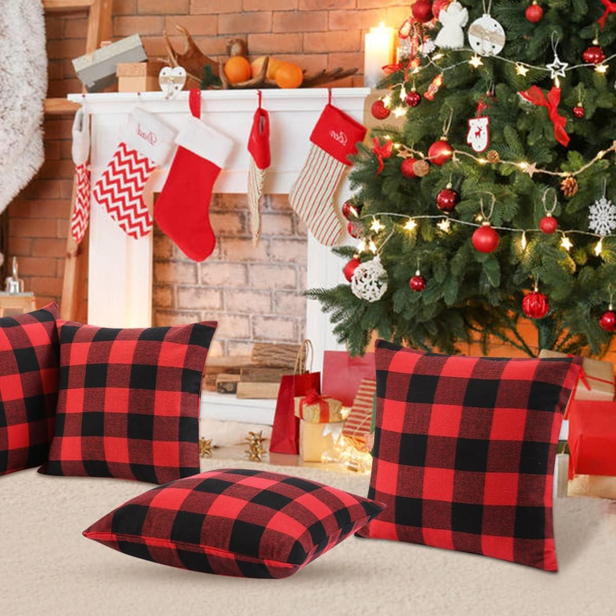 Grinch Set of 2 Christmas Buffalo Check Plaid Throw Pillow Covers Cushion Case Polyester for Farmhouse Home Decor Red and Black, 18 x 18 Inches#1