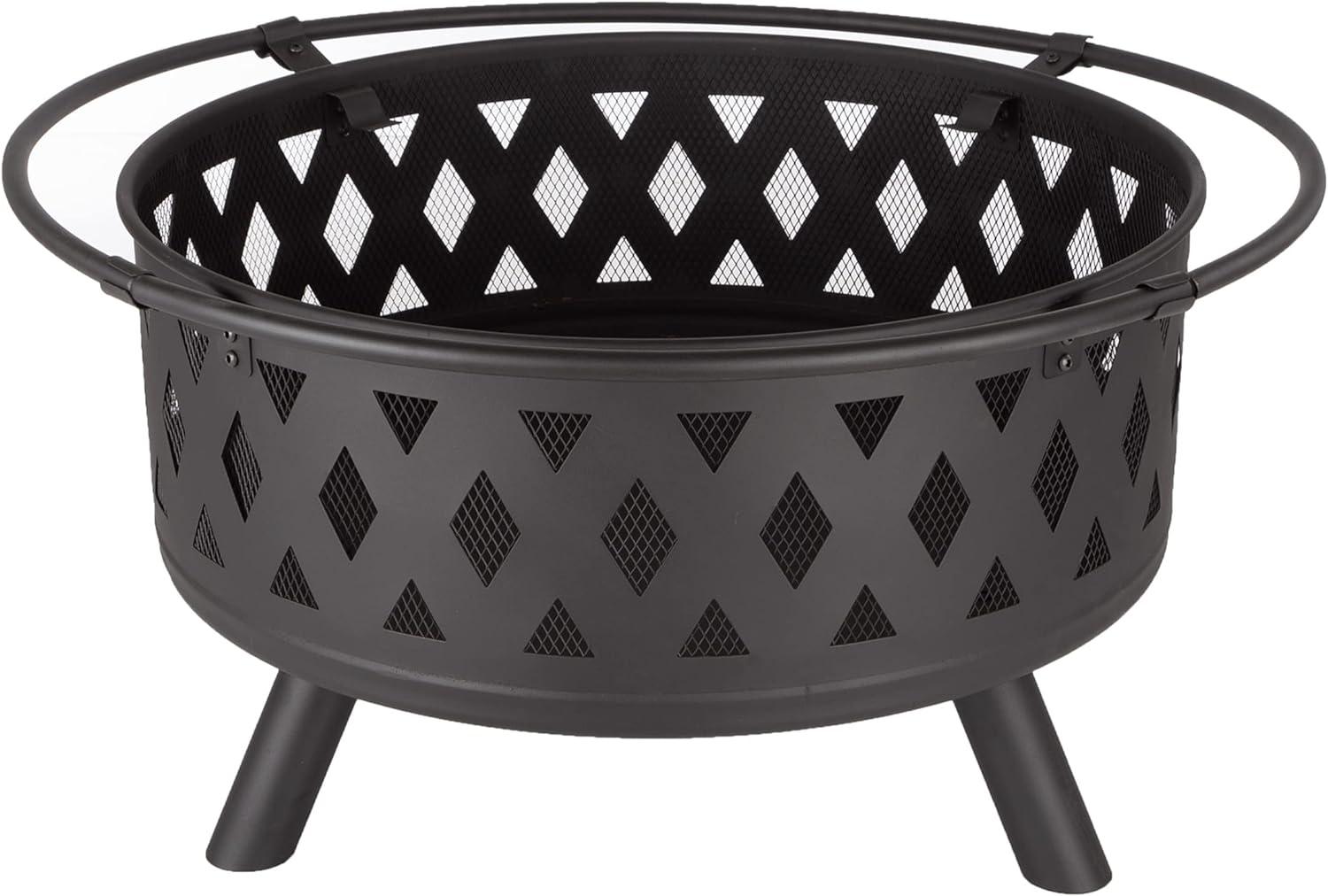 Pure Garden 32-Inch Outdoor Wood Burning Fire Pit with PVC Cover (Black)