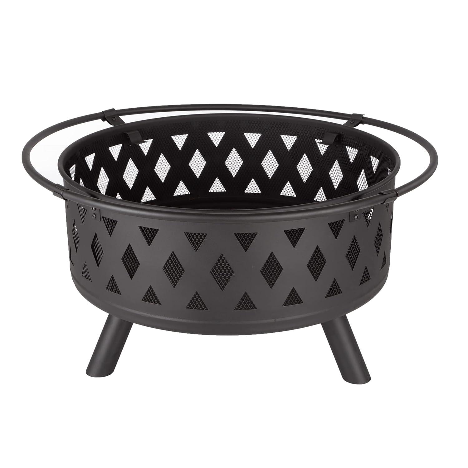 Pure Garden 32-Inch Outdoor Wood Burning Fire Pit with PVC Cover (Black)