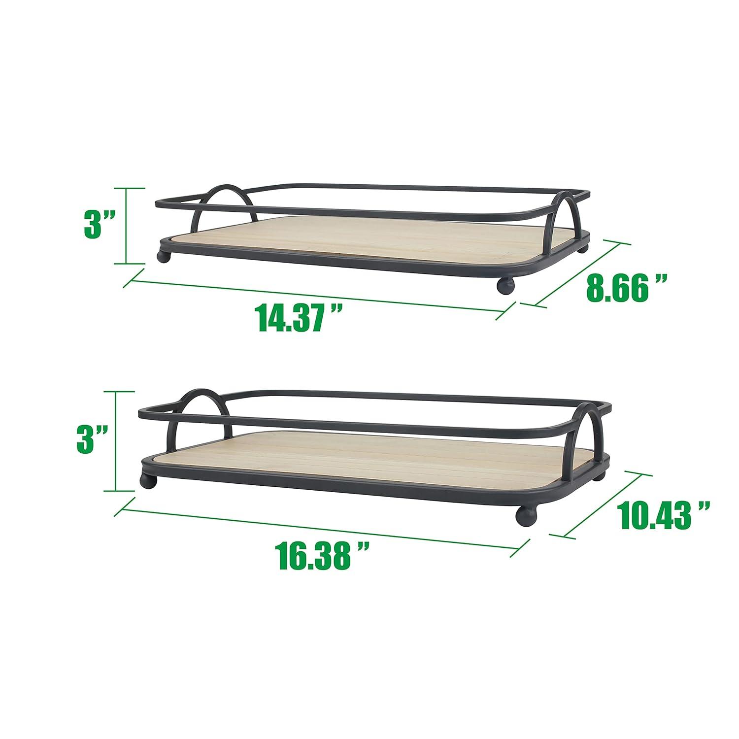 Stonebriar Solid Wood and Metal Decorative Tray Set, Black, 2 Pieces, 16.3" x 10.4"