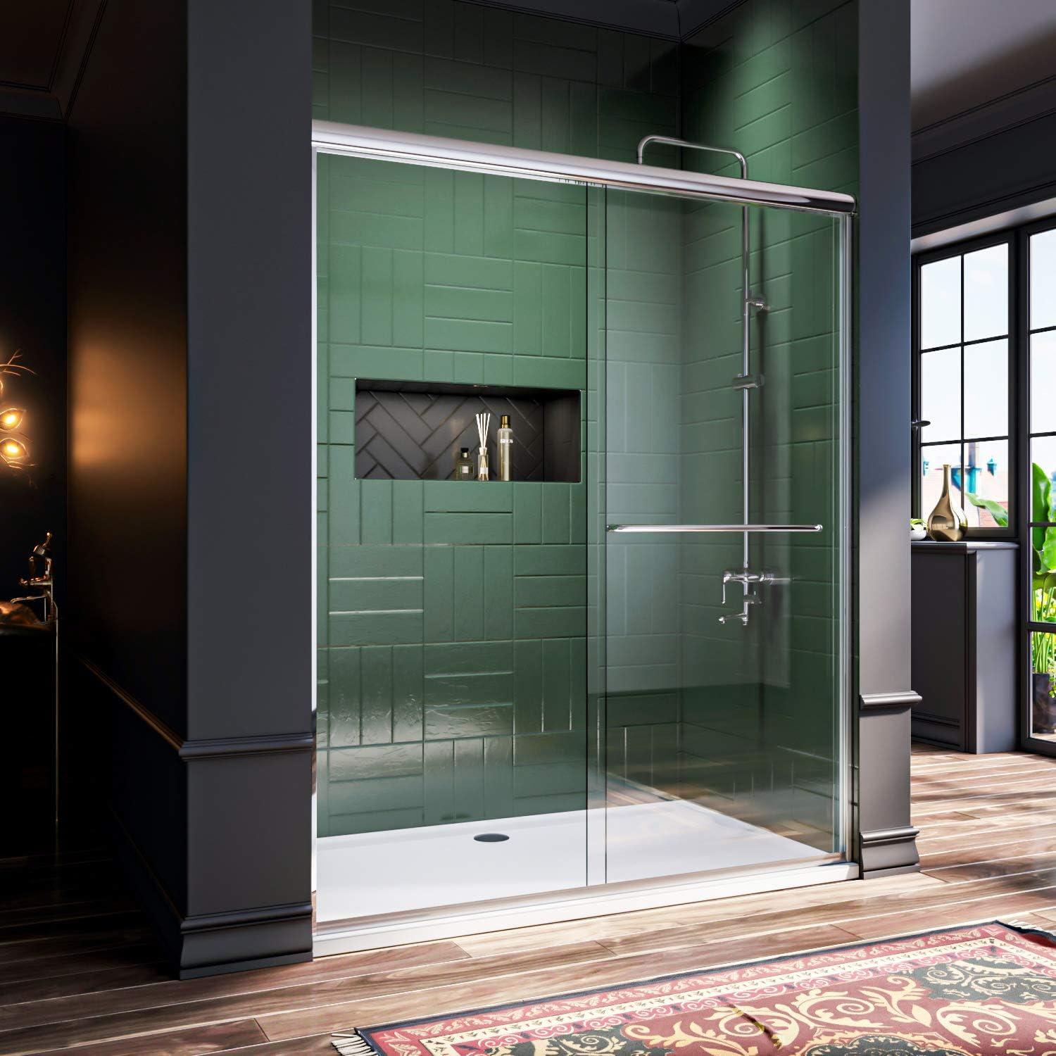 48'' Chrome Semi-Frameless Sliding Shower Door with Clear Glass