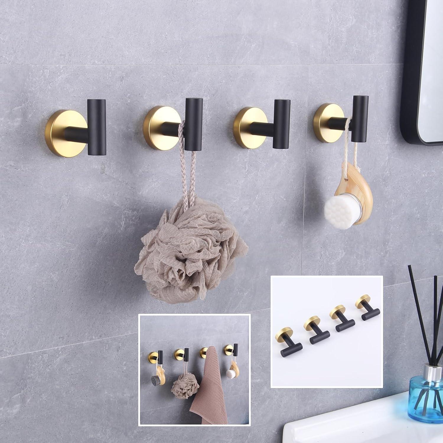 BWE 4-Pieces Round Shape J-Hook Robe/Towel Hook Wall Mount Bathroom Storage Modern