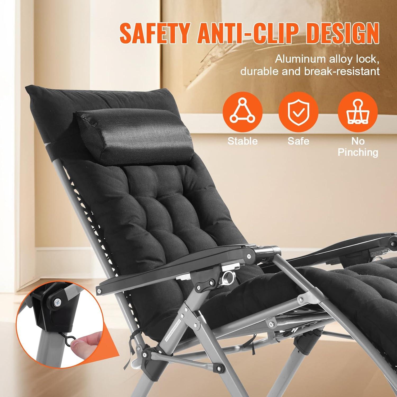 VEVOR 26" Zero Gravity Recliner Lounge Chair - Heavy-Duty Folding Indoor/Outdoor Lounger