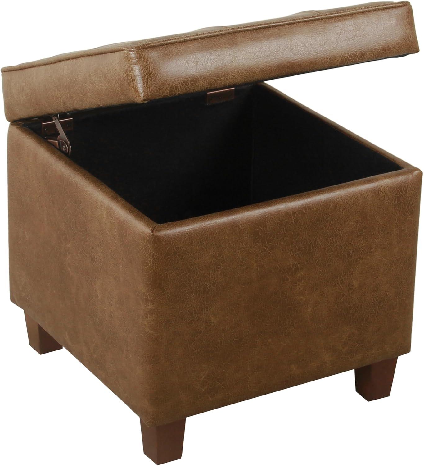 Square Tufted Faux Leather Storage Ottoman Brown - HomePop
