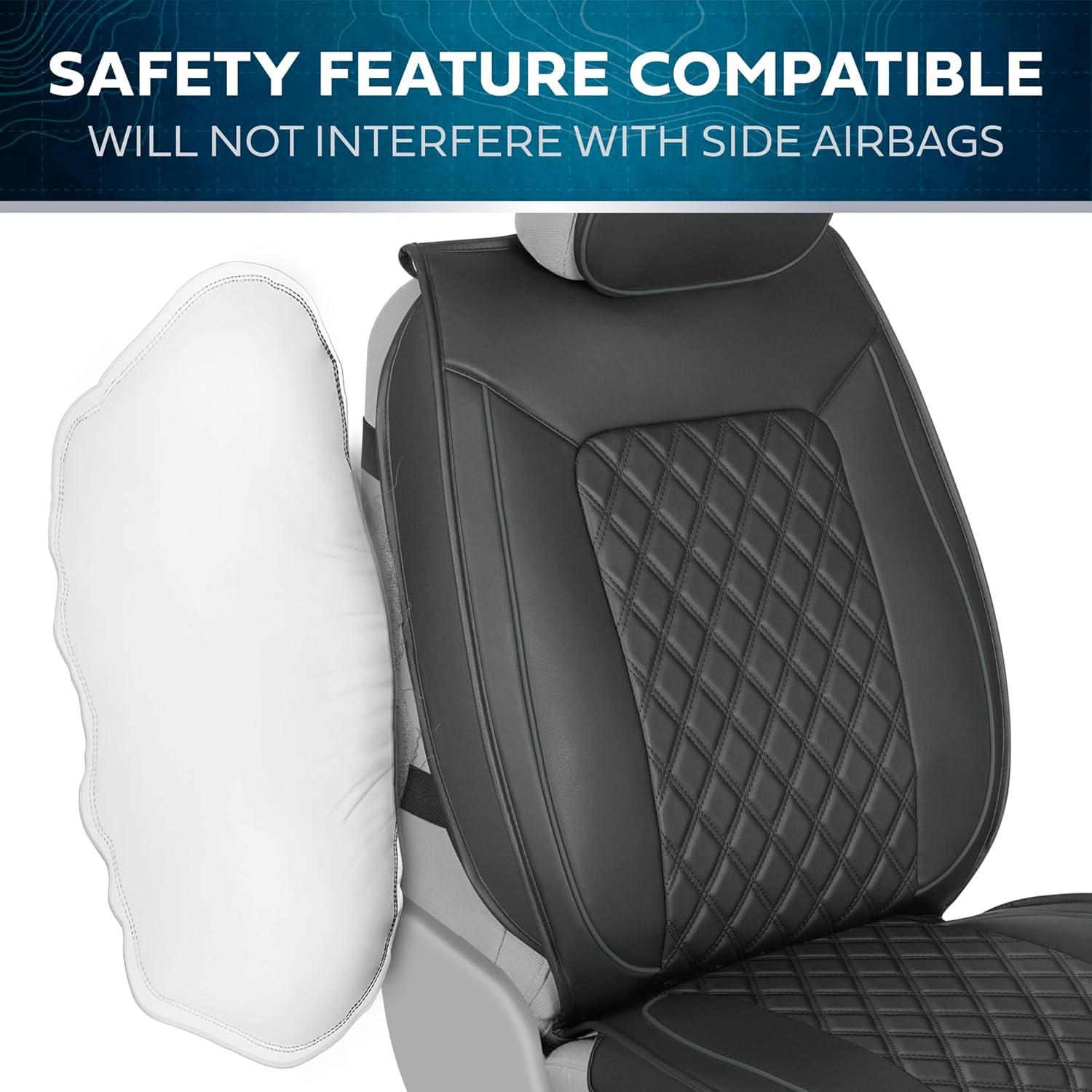 MotorBox Car Seat Covers Prestige Edition Faux Leather Black & Beige Seat Covers for Car Diamond Stitched Cushioned Seat Protectors for Auto, Trucks, SUV, Car Full Set