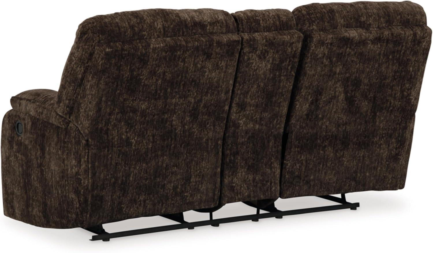 Brown Velvet Manual Reclining Loveseat with Storage and Cup Holders