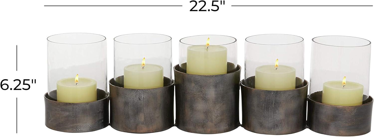 22" x 6" Round Glass Pillar Candle Holder Black - Olivia & May: Elegant Mantel Decor, 5-Unit Tray