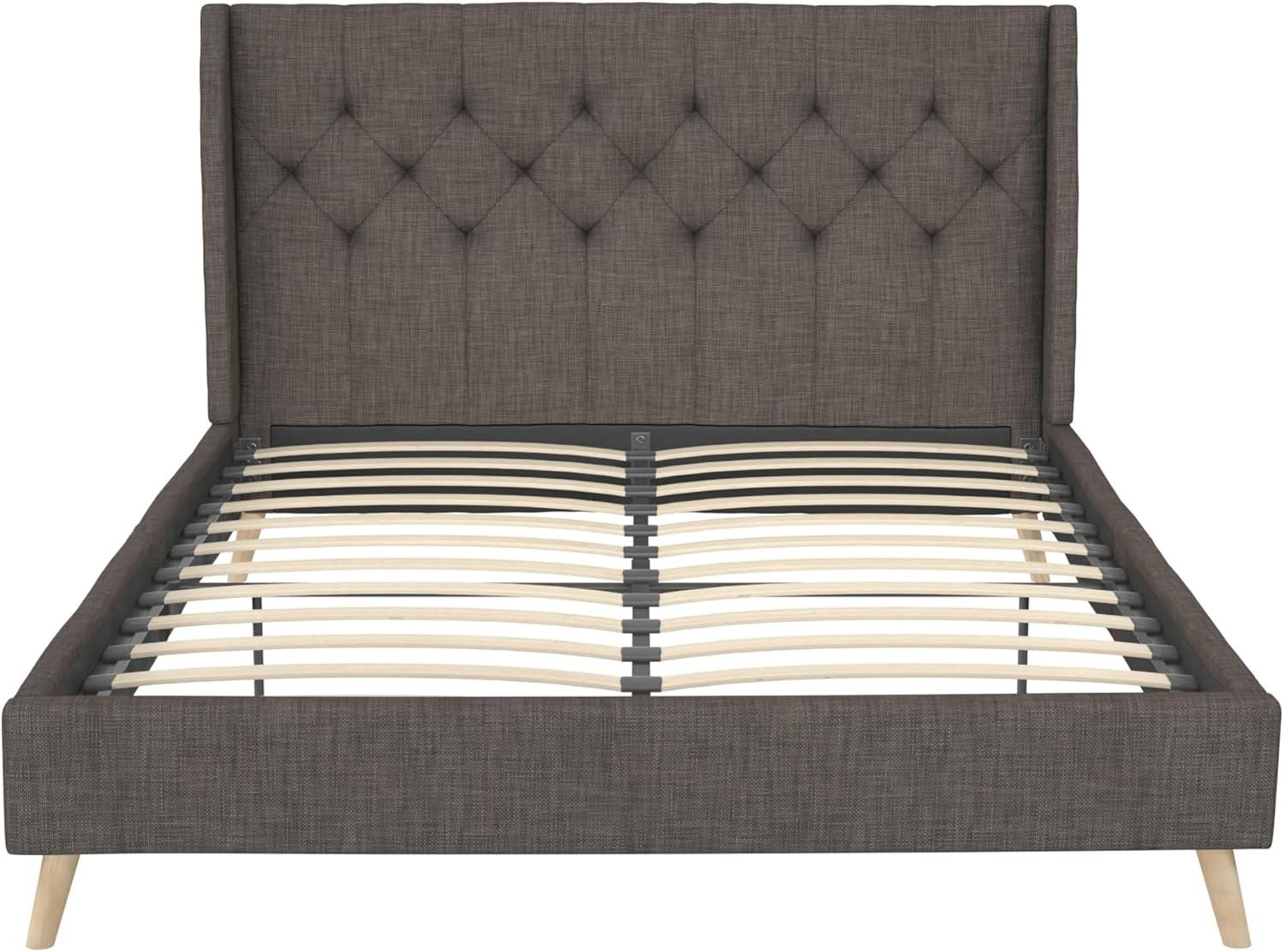 Gray Linen Tufted Upholstered Queen Bed with Wood Frame