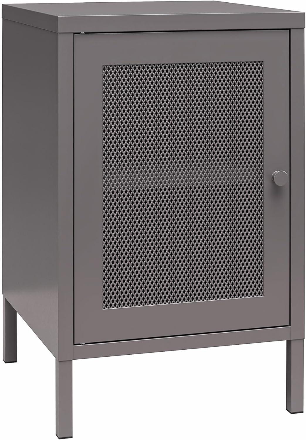 RealRooms Shadwick 1 Door Metal Locker Style End Table with Perforated Metal Mesh Door, Graphite Gray
