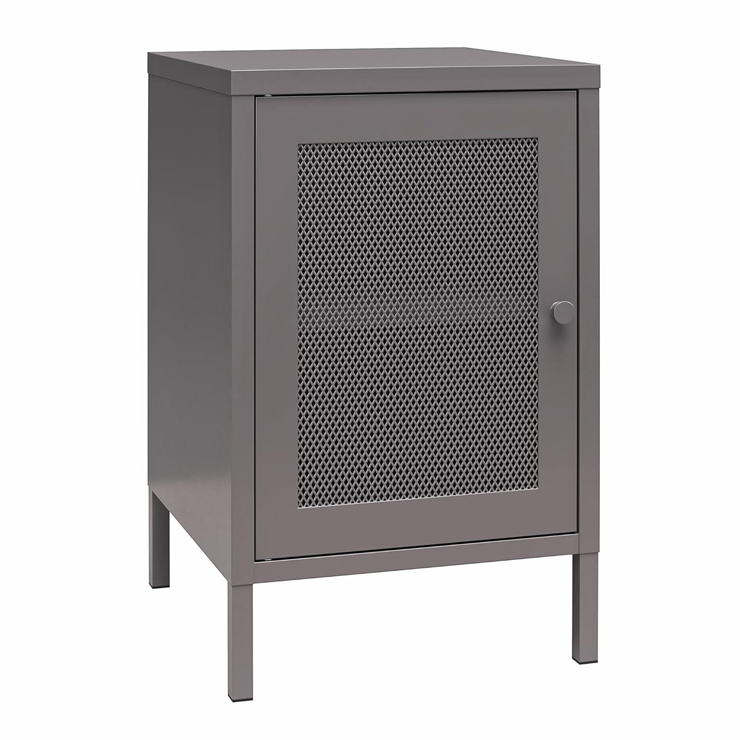 RealRooms Shadwick 1 Door Metal Locker Style End Table with Perforated Metal Mesh Door, Graphite Gray