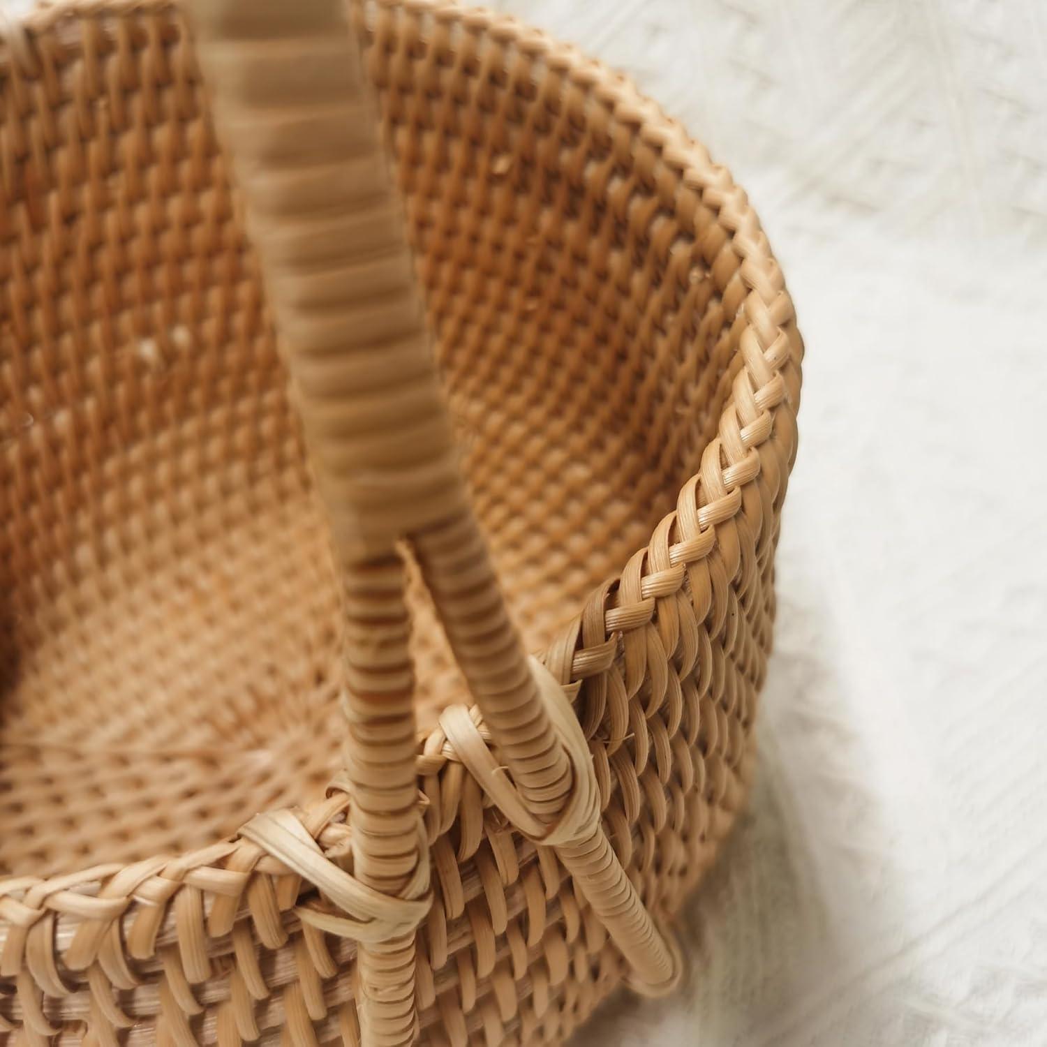 Stack man 2 Pack Rattan Round Condiment Carrier Cooking Utensil Caddy Holder- 4-Compartment Handmade Flatware Organizer Silverware Caddy For Tabletop,Parties, Cooking Utensil Condiment Organizer