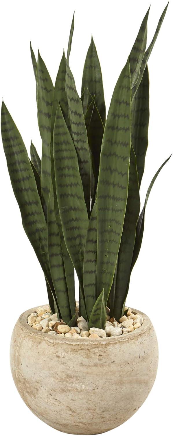 Primrue 32'' Faux Snake Plant (Sansevieria) Plant in Fiber Clay Planter
