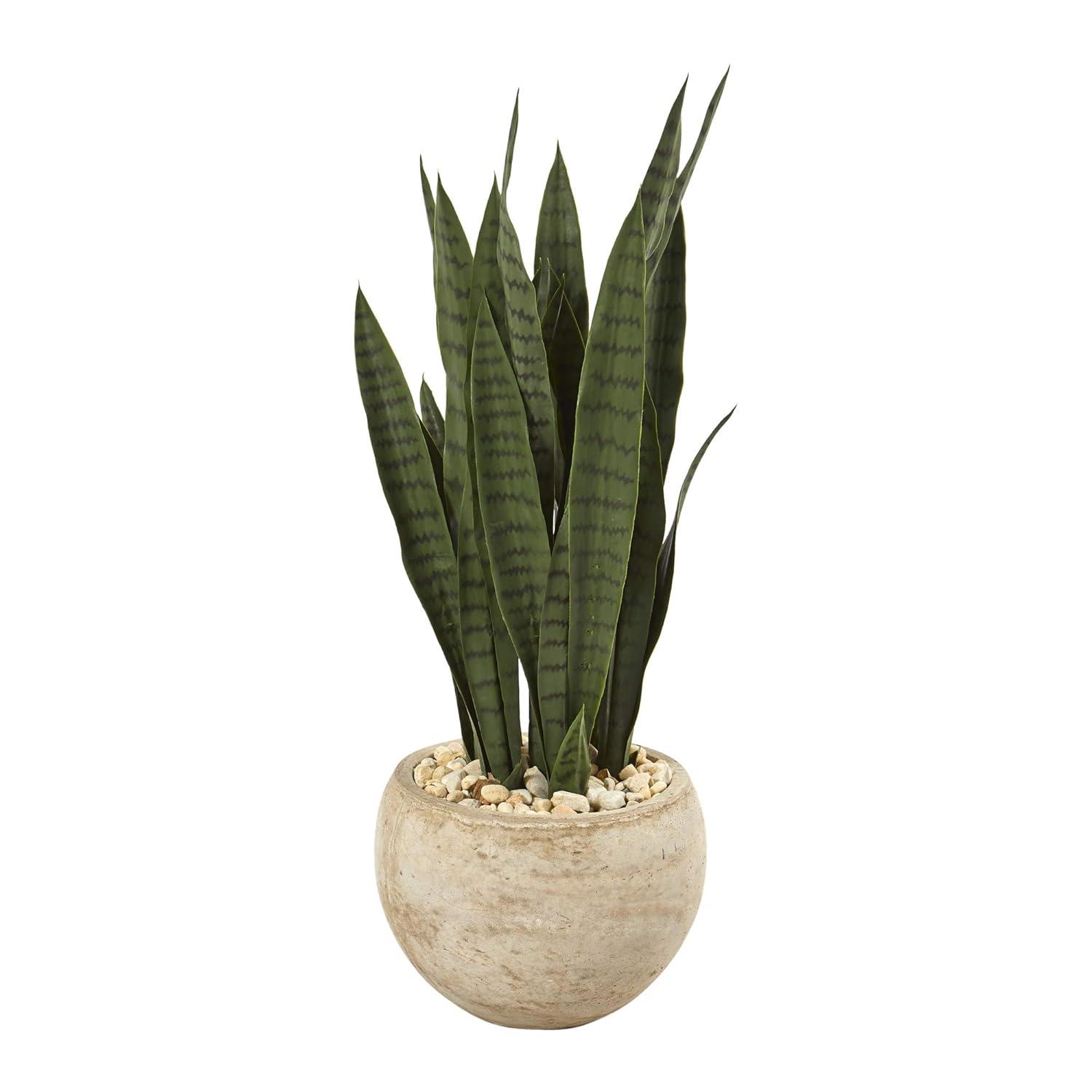 Primrue 32'' Faux Snake Plant (Sansevieria) Plant in Fiber Clay Planter