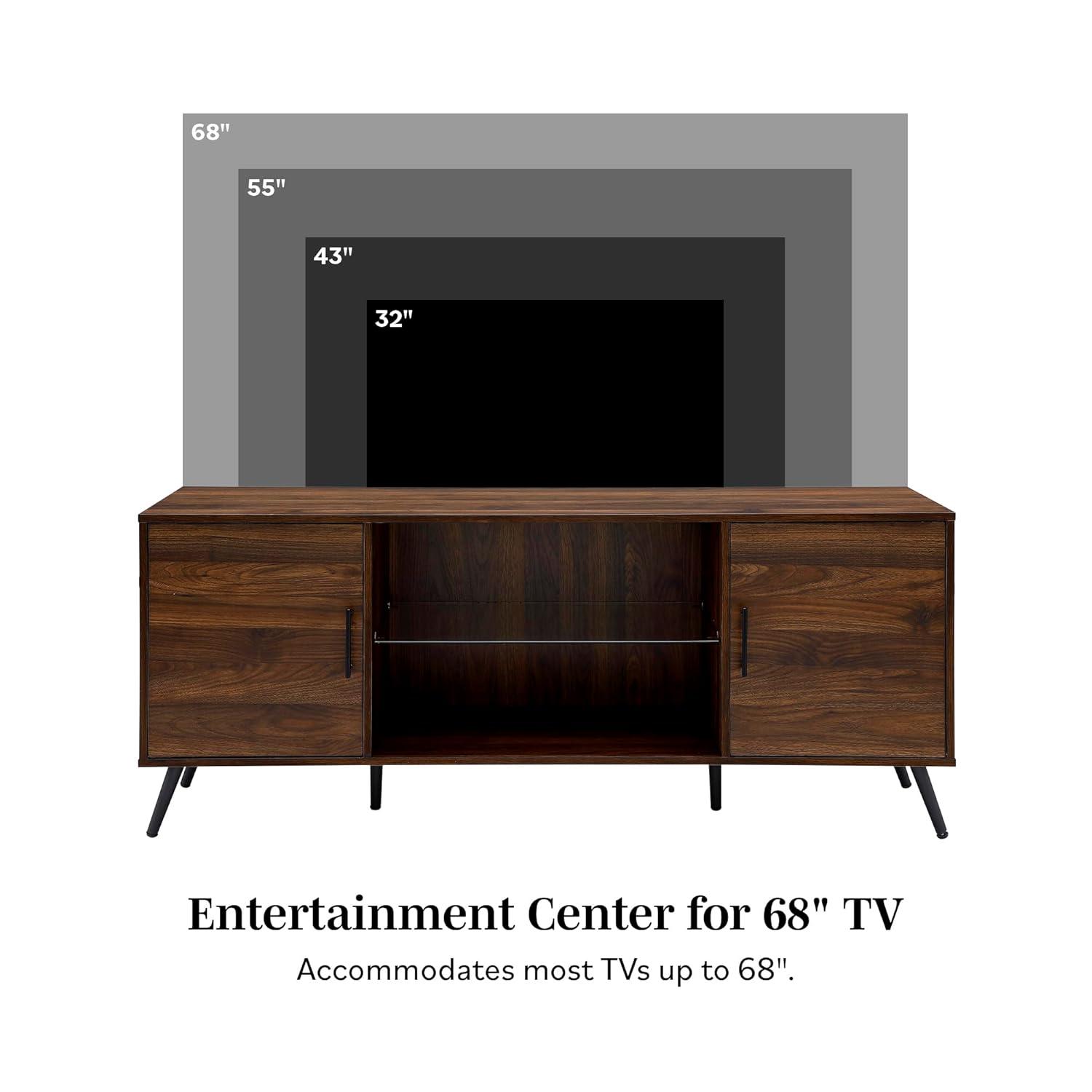 DazzAura Saxon Mid Century Modern Glass Shelf TV Stand for TVs up to 65 Inches, 60 Inch, Walnut