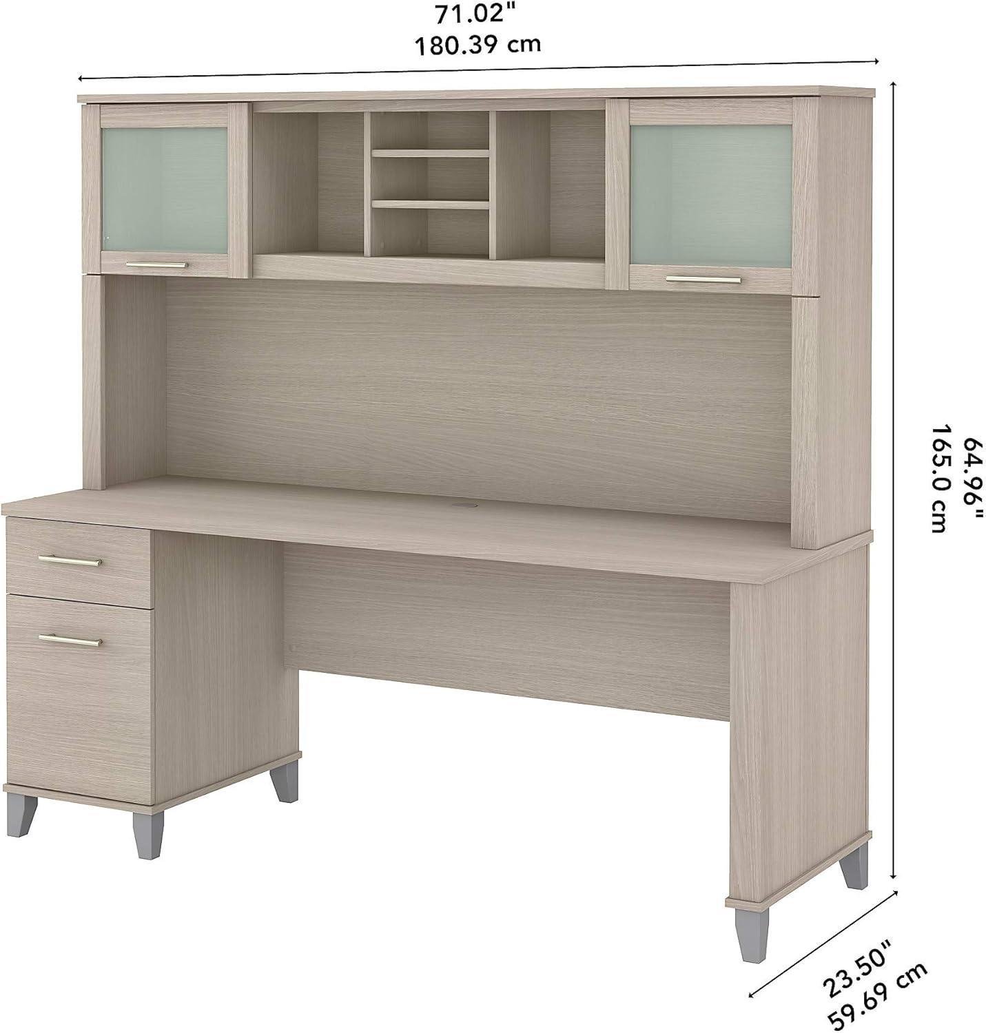 Bush Furniture Somerset 72" Desk and Hutch with Storage, Sand Oak