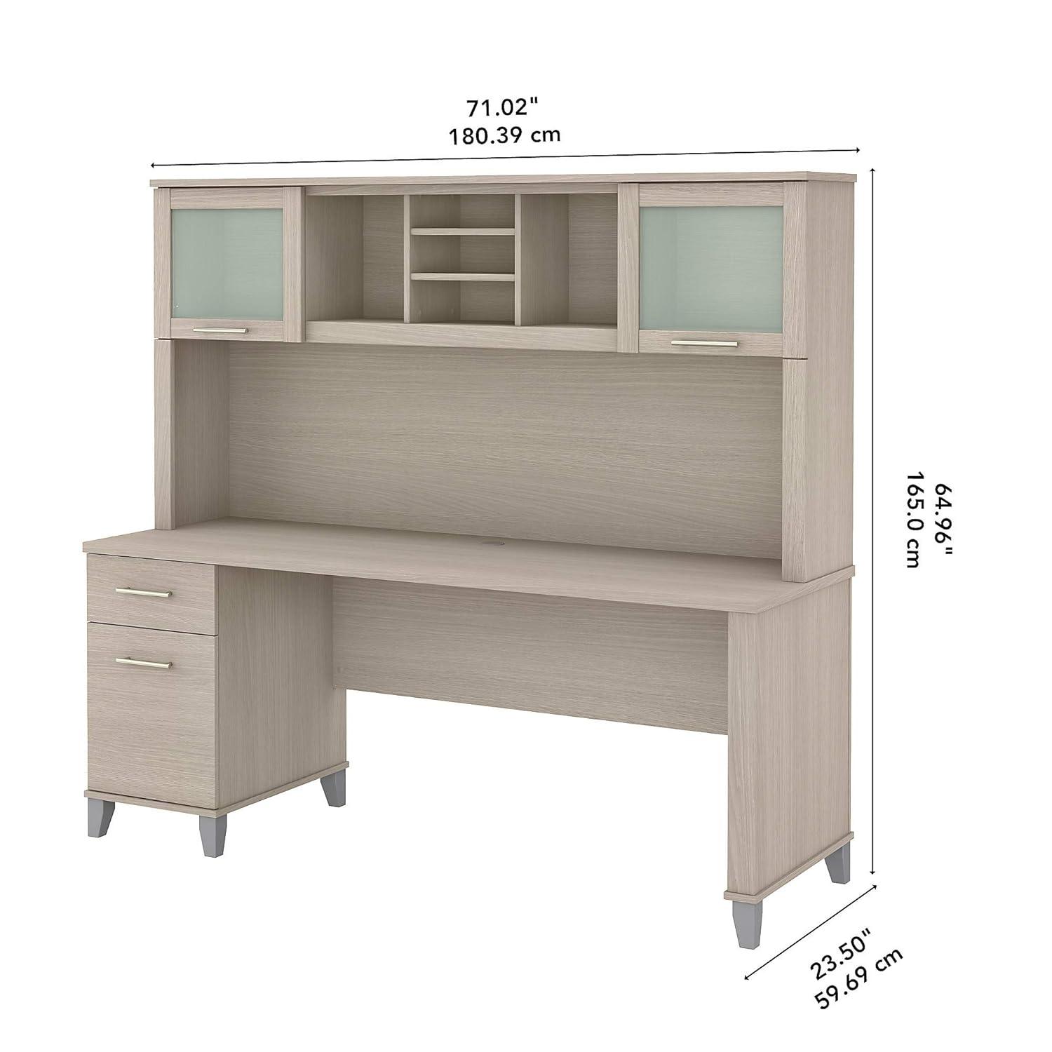 Bush Furniture Somerset 72" Desk and Hutch with Storage, Sand Oak