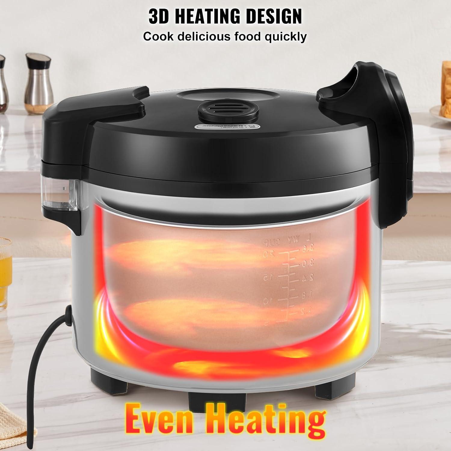 Commercial Rice Cooker 45-Cup Non-Stick Pot 9L 12H Keep Warm