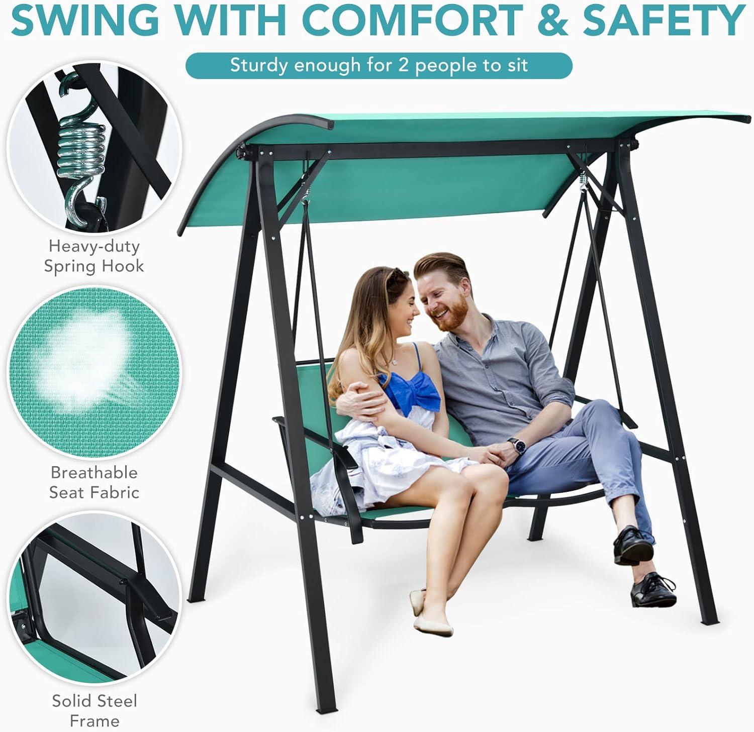 Arlmont & Co. 2 Person Patio Swing With Weather Resistant Glider And Adjustable Canopy