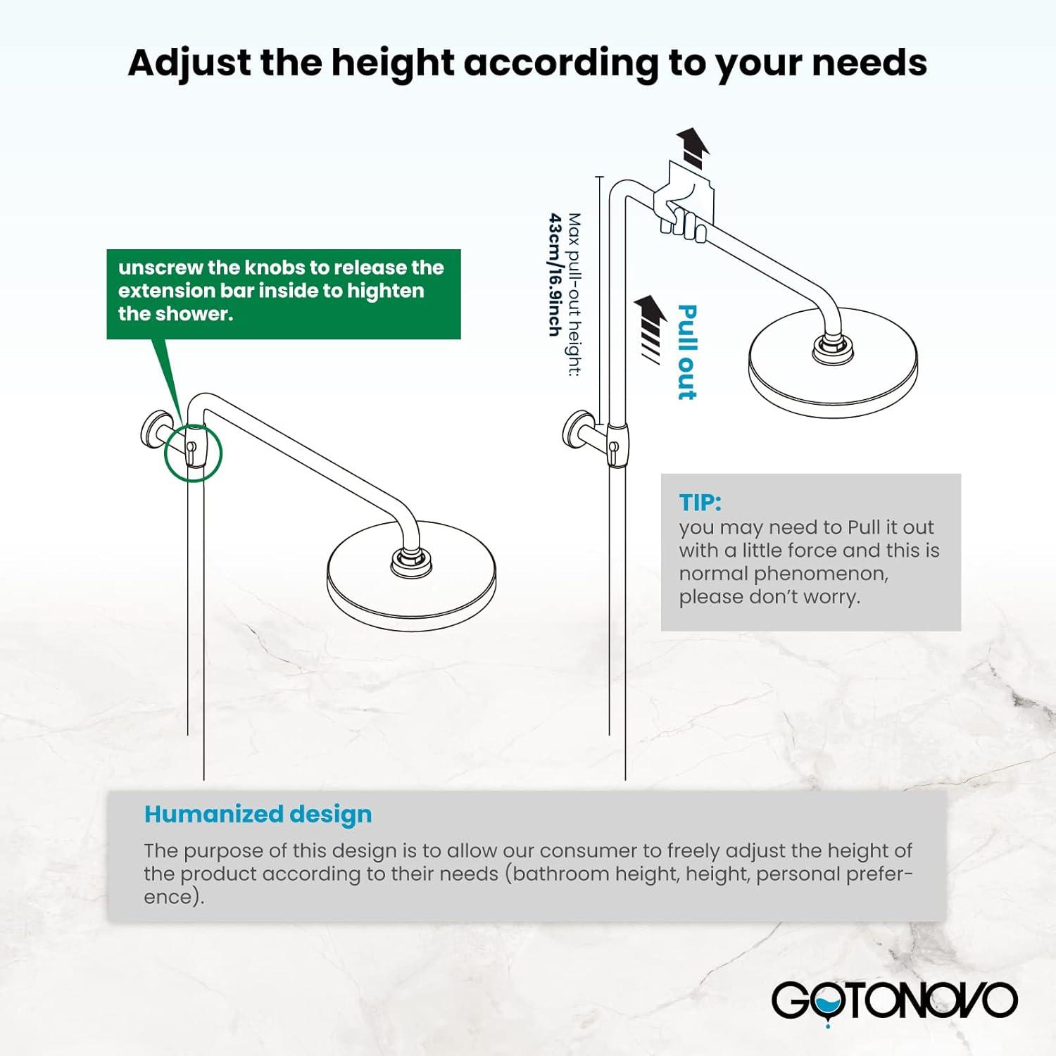 gotonovo Matte Black Outdoor Shower Fixture Rainfall Single Handle Shower System Set High Pressure Wall Mount 2 Dual Function 8 Inch Shower Head and Handheld Spray SUS304 Shower Faucet Combo