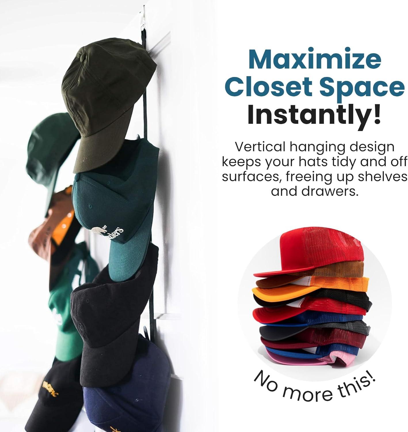 Jokari 16 Hook Cap Rack Over the Closet Door for Baseball Caps and Accessories, 2 Pack