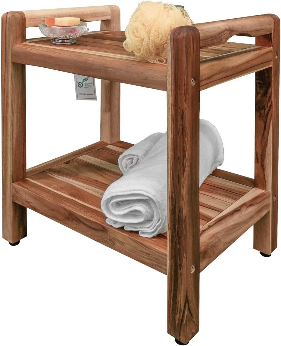 EcoDecors 20" Earthy Teak Shower Bench with Shelf