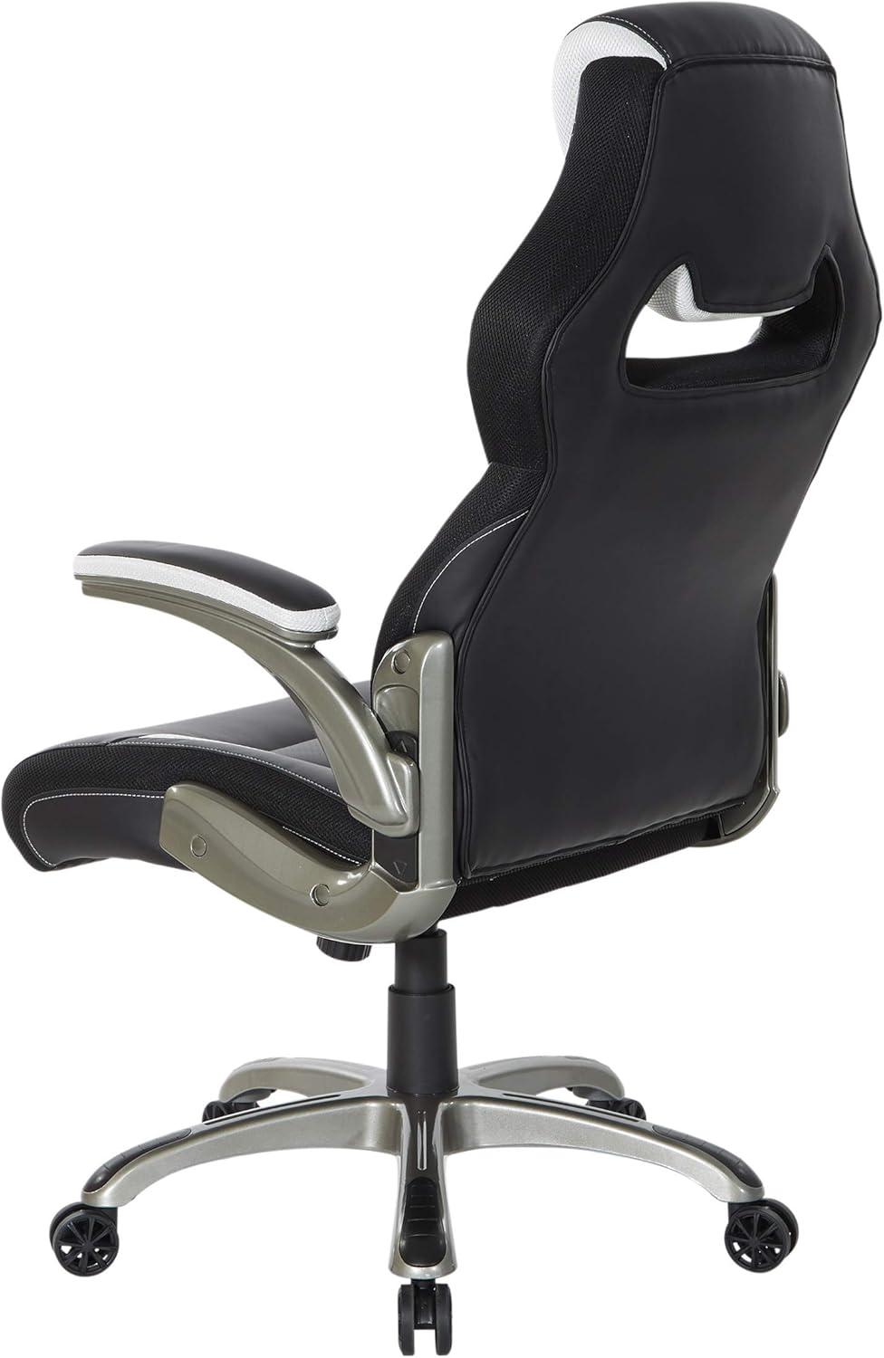 Oversite Gaming Chair in Black Faux Leather with White Accents