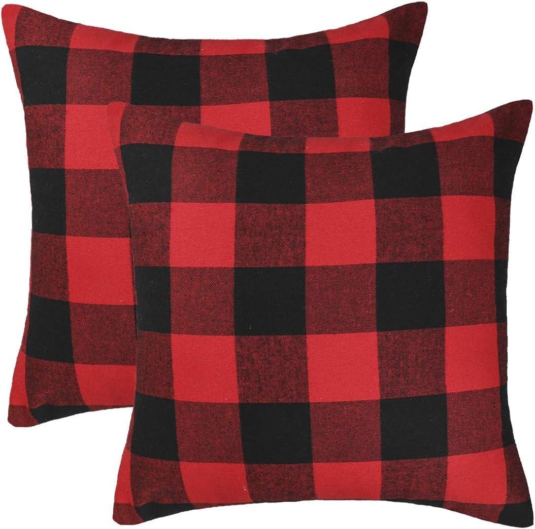 Grinch Set of 2 Christmas Buffalo Check Plaid Throw Pillow Covers Cushion Case Polyester for Farmhouse Home Decor Red and Black, 18 x 18 Inches#1