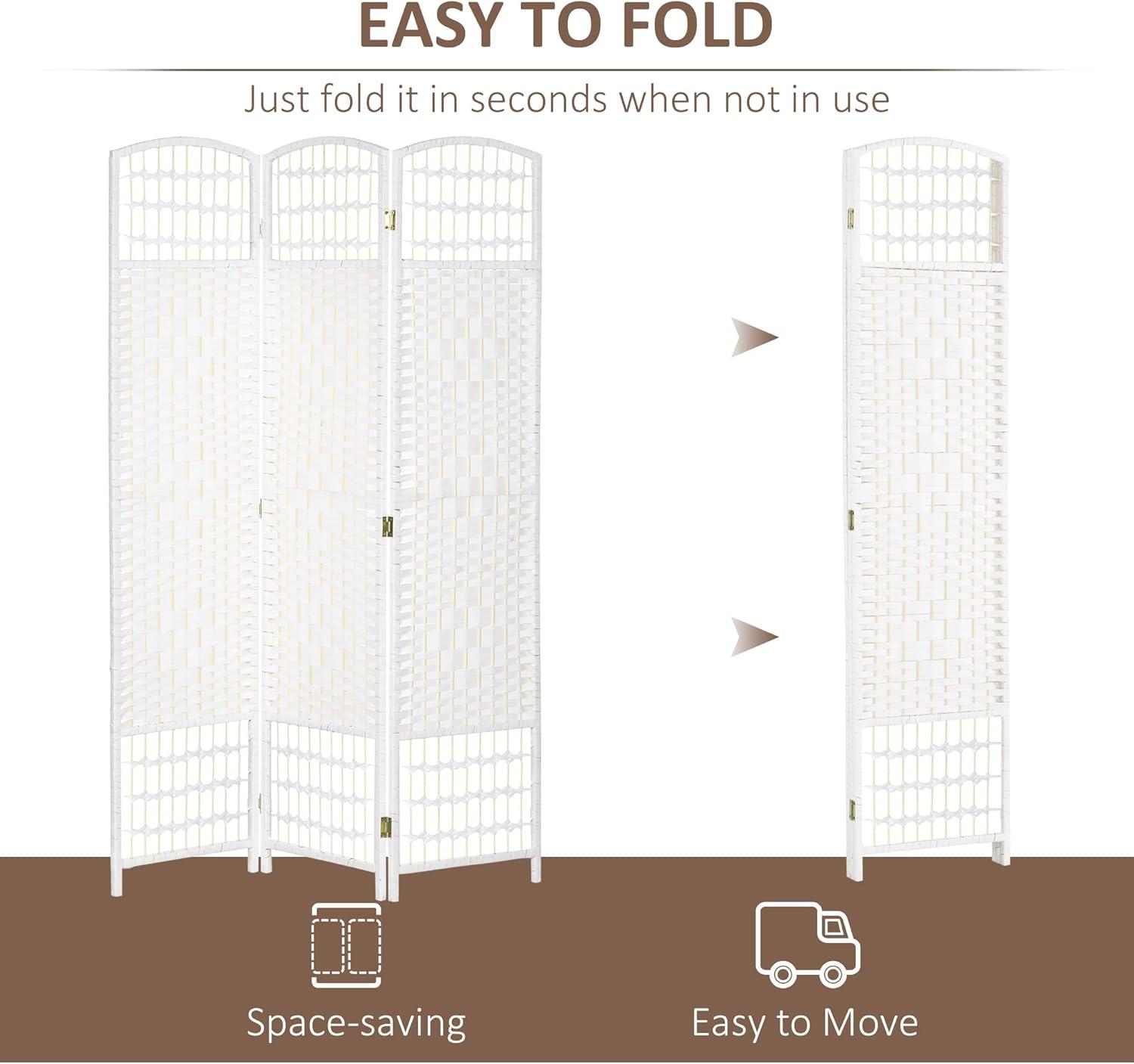 White Wave Fiber Freestanding Partition Wall Divider, 3 Panel Room Separator, Folding Privacy Screen, 5.6'