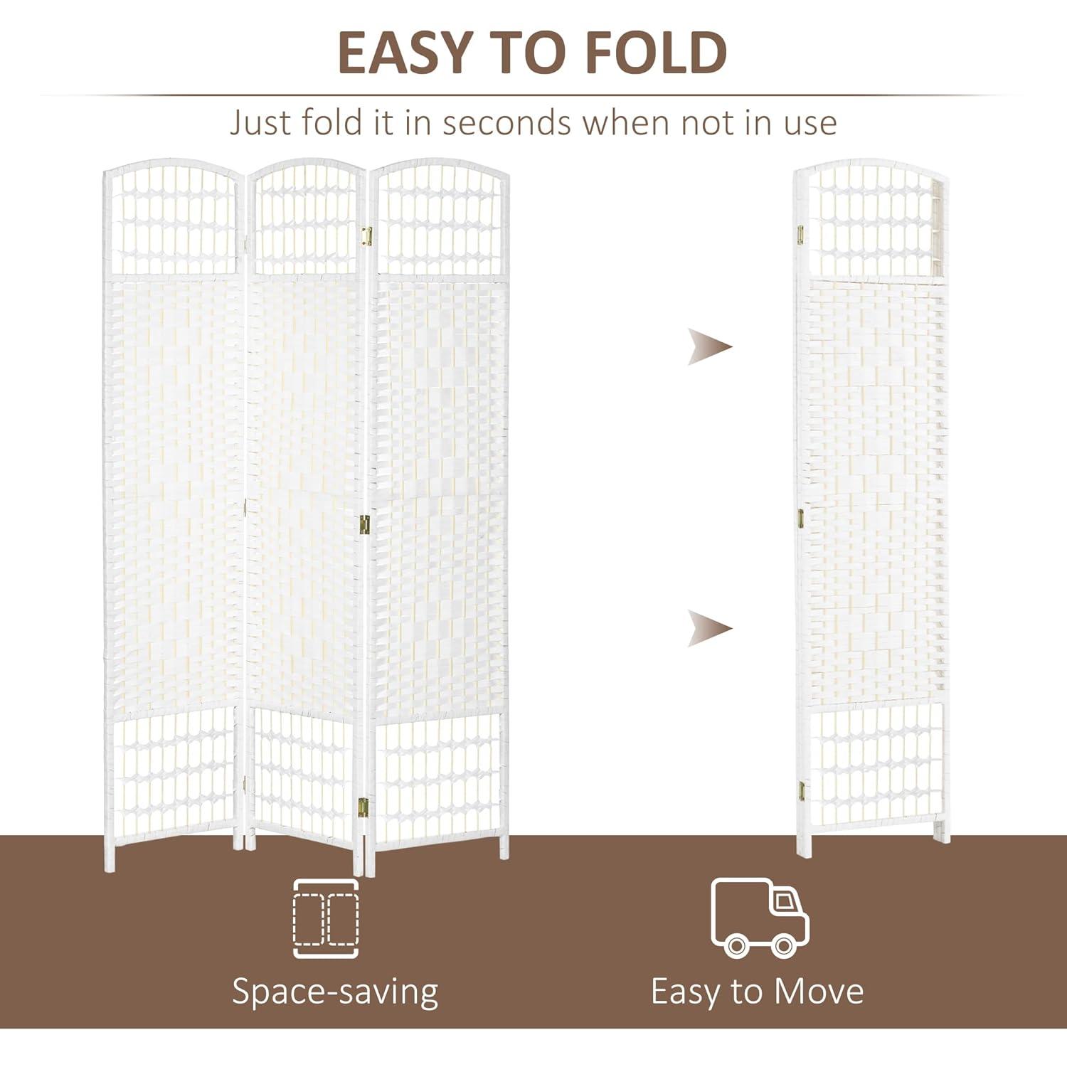 White Wave Fiber Freestanding Partition Wall Divider, 3 Panel Room Separator, Folding Privacy Screen, 5.6'