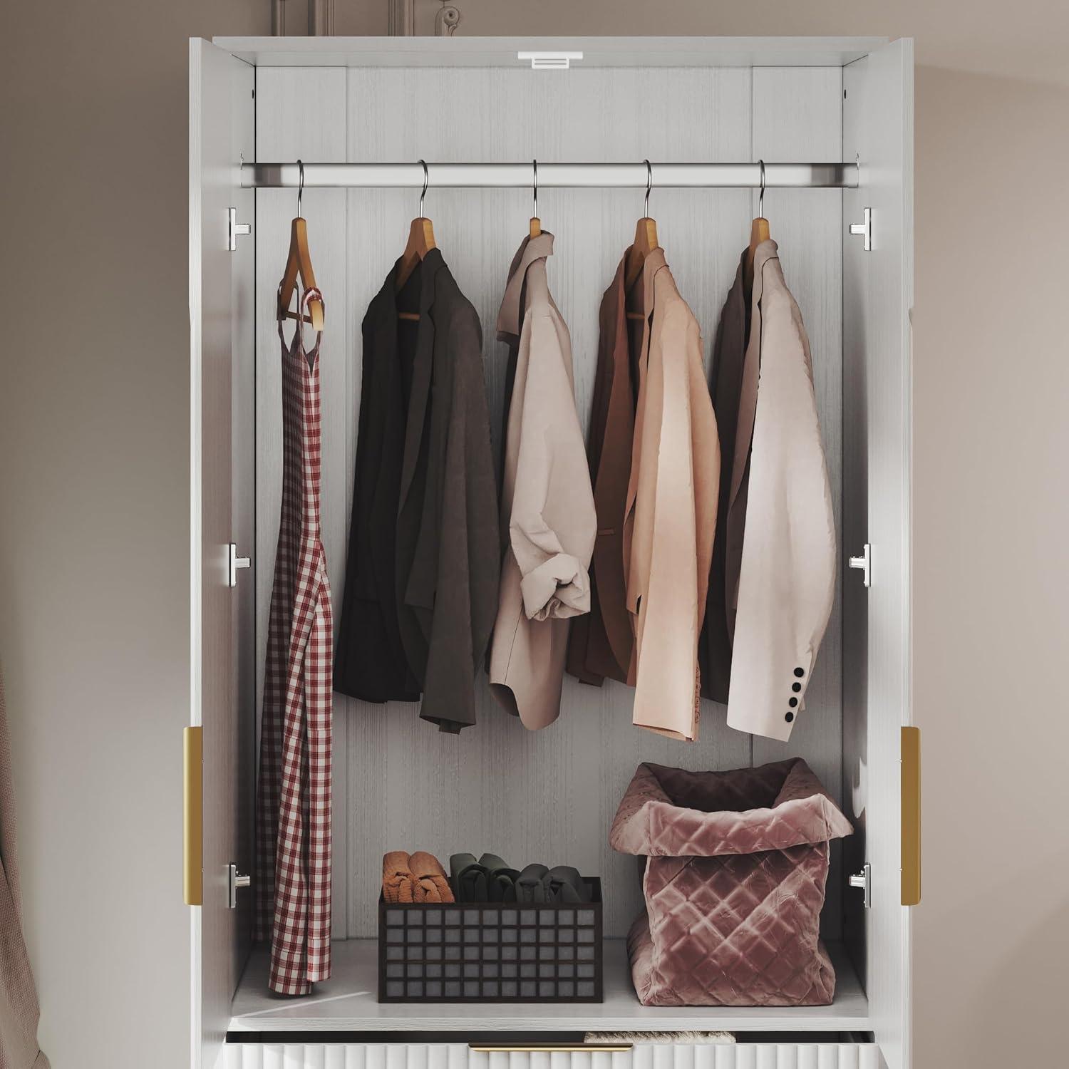 Ebern Designs 2 DoorsArmoire WardrobeWith Three Large Drawers And Hidden Storage | Wayfair