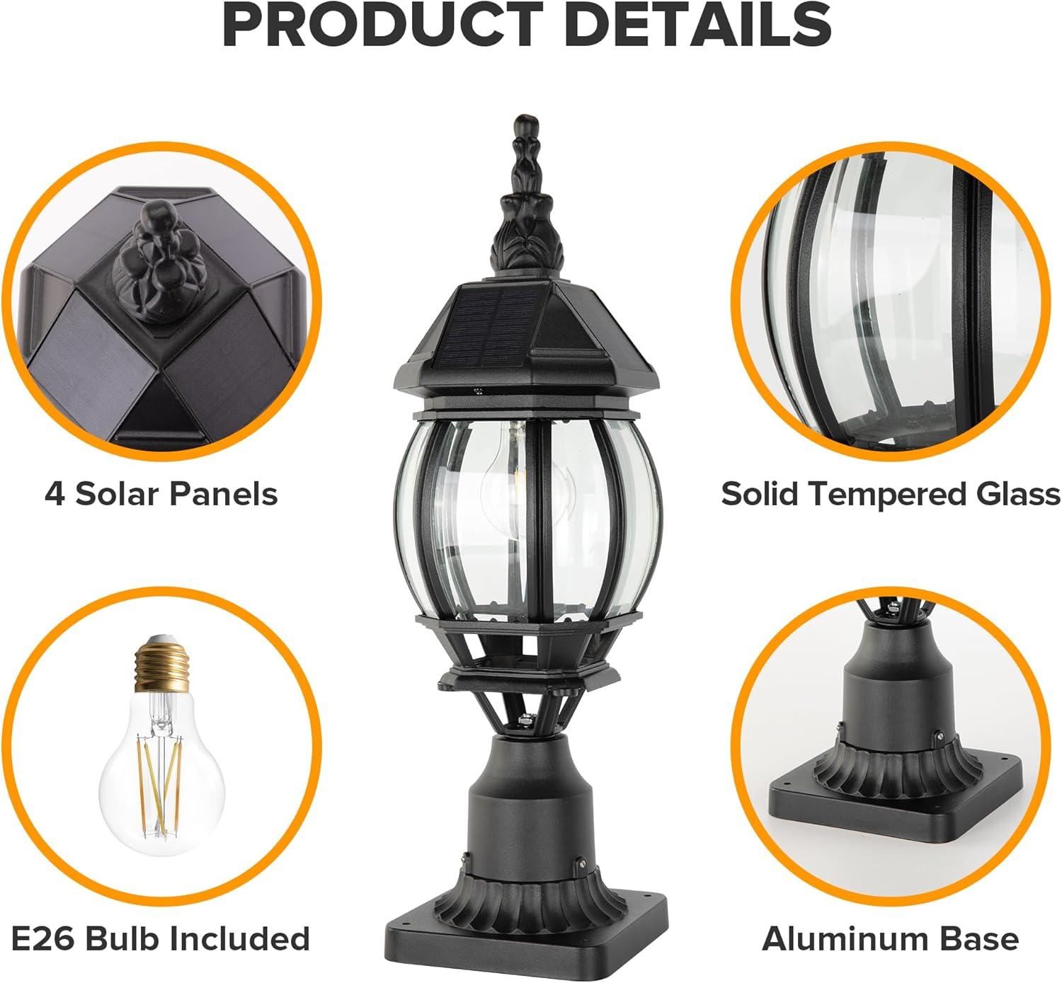 Solar Post Lamp Lights, 3000K Dusk to Dawn Solar Post Light with Pier Mount Base, Outdoor Waterproof Solar Motion Sensor Lights for Garden Yard Landscape Pole Pillar