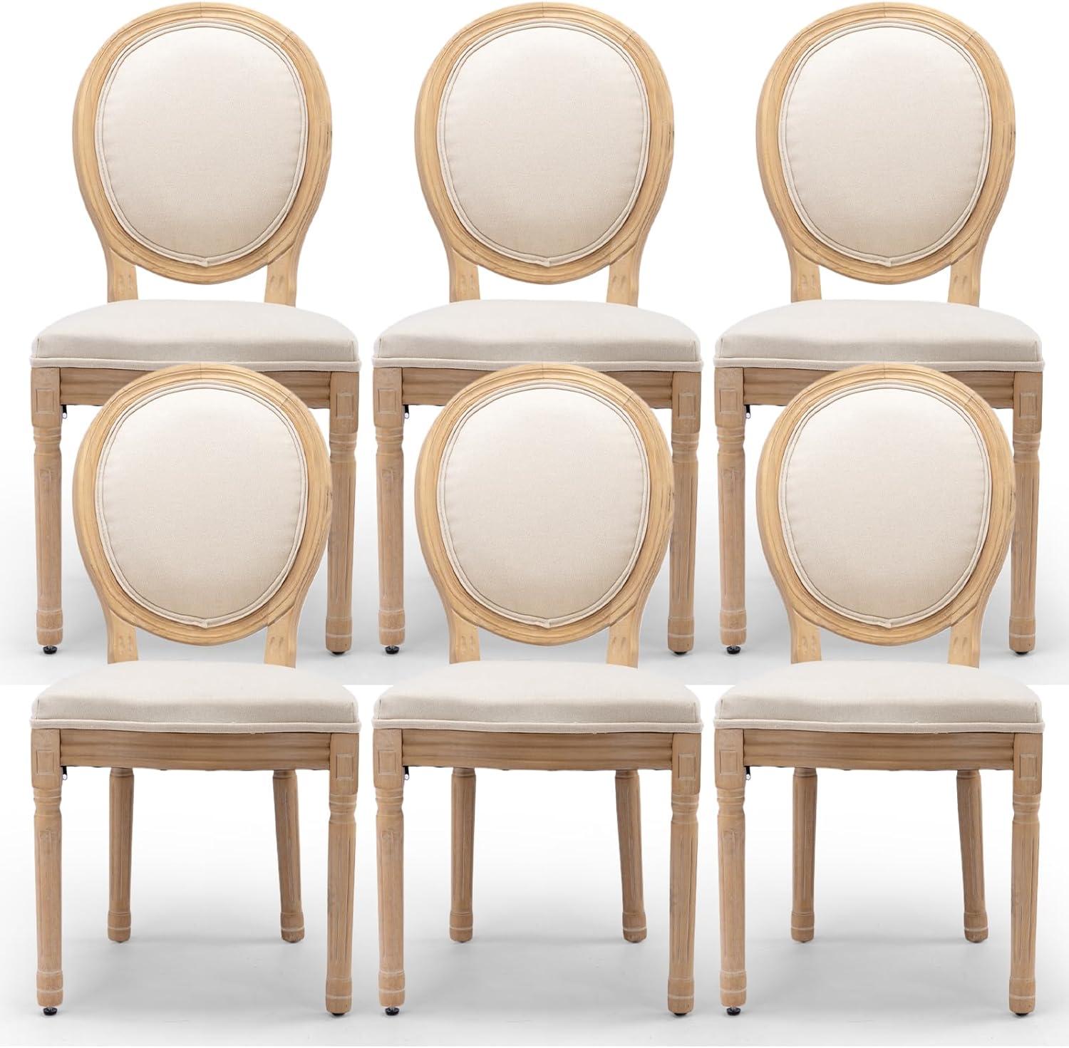 SoarFlash French Dining Chairs Set of 6, Vantage Dining Chair with Round Back, Farmhouse Country Dining Chair for Kitchen,Bedroom,Beige