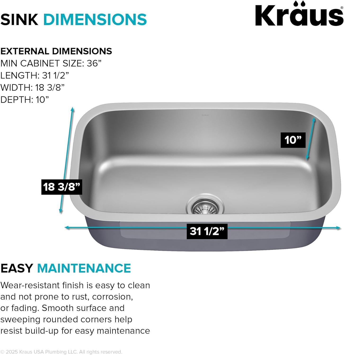 KRAUS Premier Undermount Single Bowl 18-Gauge Stainless Steel Kitchen Sink
