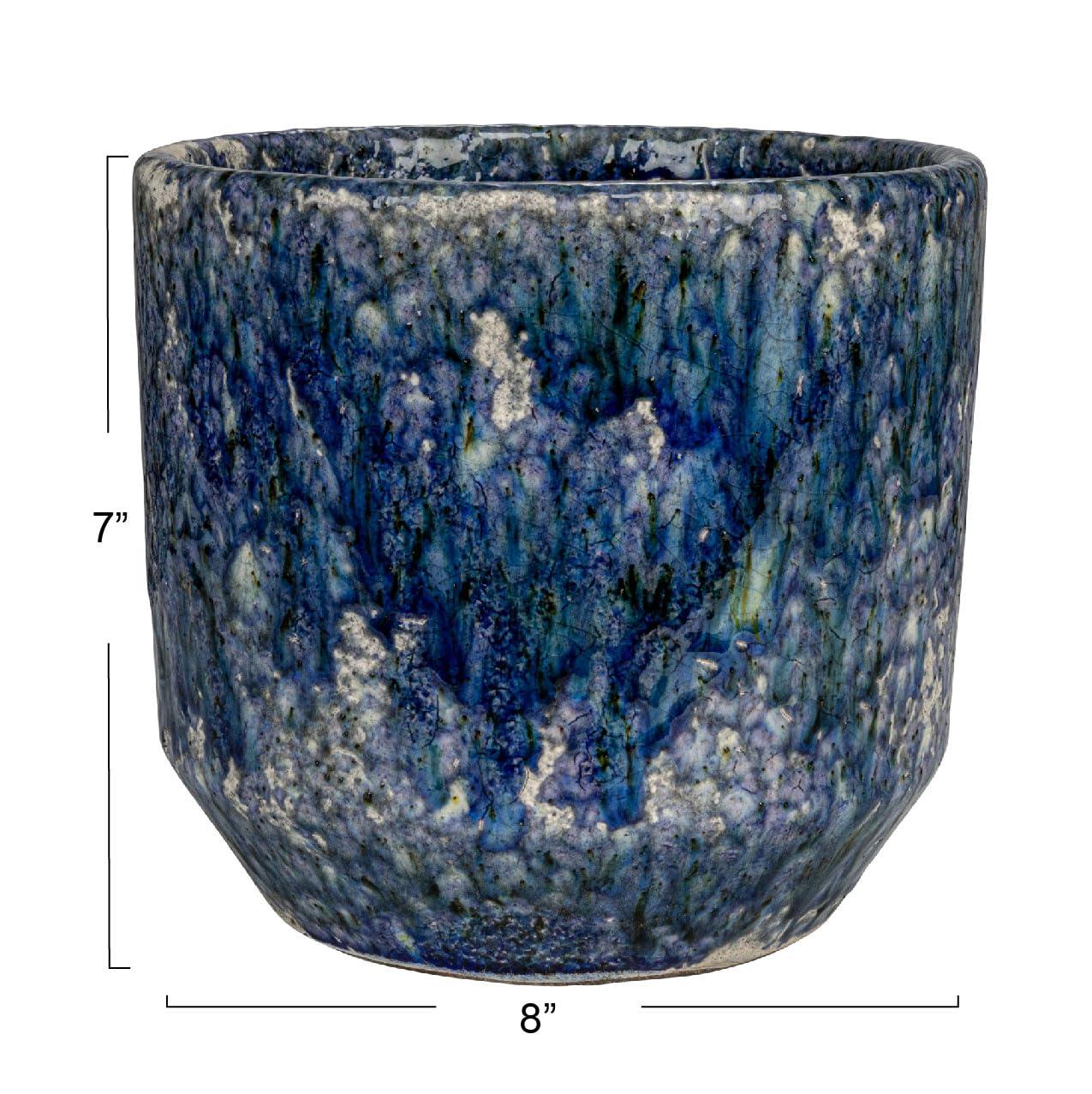 Bloomingville Large Decorative Terra-cotta Planter with Crackle Glaze, Blue