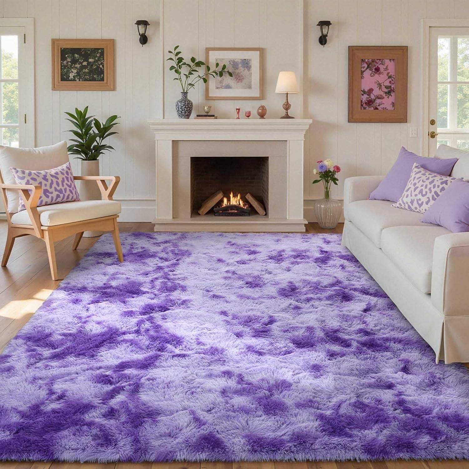 Noahas Fluffy Shaggy Rugs, 5x8 Feet Purple Plush Rugs for Girls Bedroom, Soft Kids Room Carpets, Large Bedside Rug, Upgrade Non-Slip Rugs for Children Nursery Dorm Home Decor, Purple