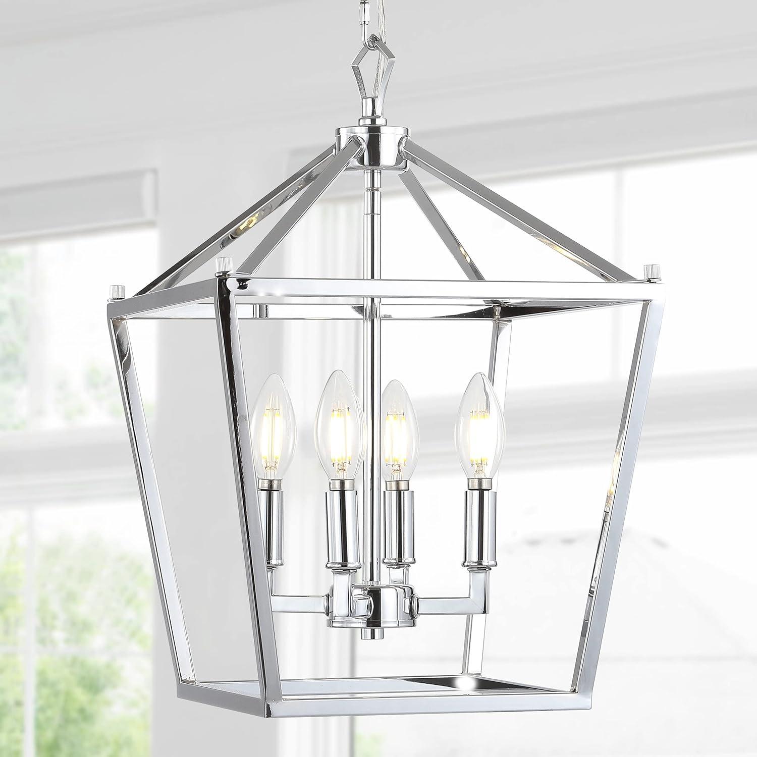 Pagoda 12" 4-Bulb Lantern Metal LED Pendant, Chrome