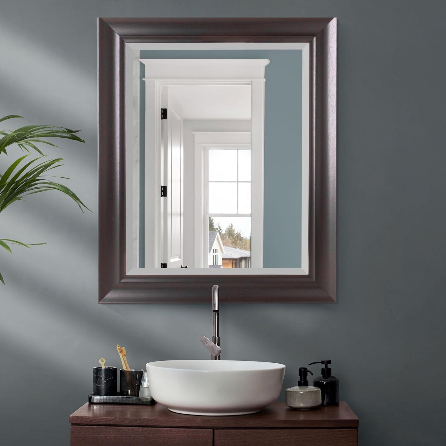 Espresso Brown Beveled Rectangular Vanity Mirror