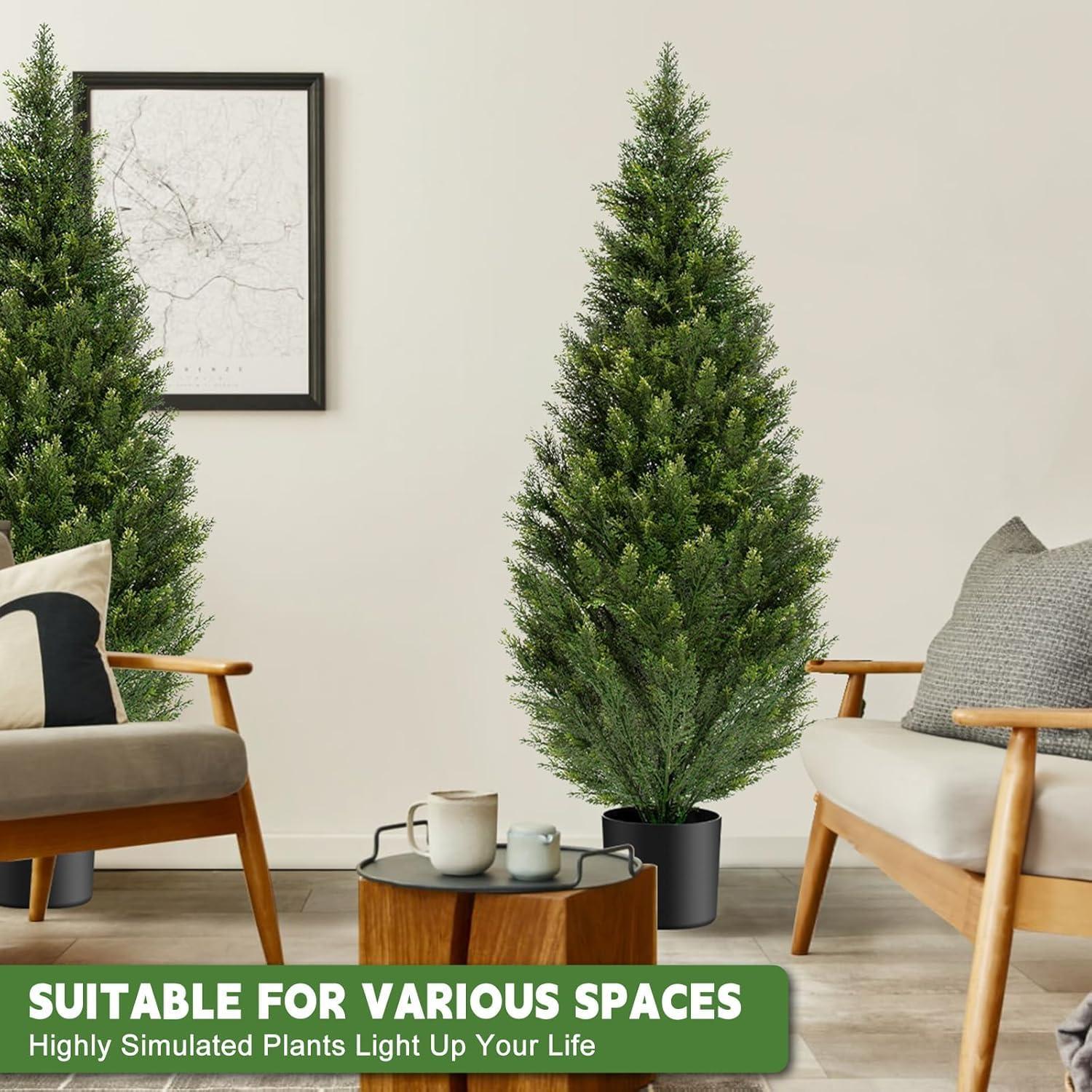 2 Pack 5 ft Artificial Cedar Tree UV Rated , Artificial Christmas Topiary Tree, Pre-Potted Plants for Indoor Outdoor Housewarming Gift Home Decor, DR.Planzen