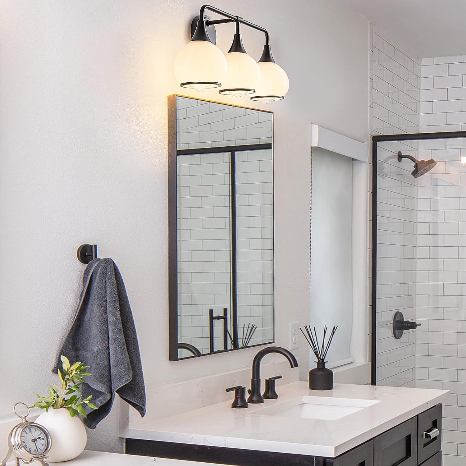 Black and Gold Bathroom Light Fixtures 2-Lights Vanity Lights with Clear Glass Shade Bathroom Vanity Light 14 Inch Wall Sconces(Exclude E26 Bulb)…