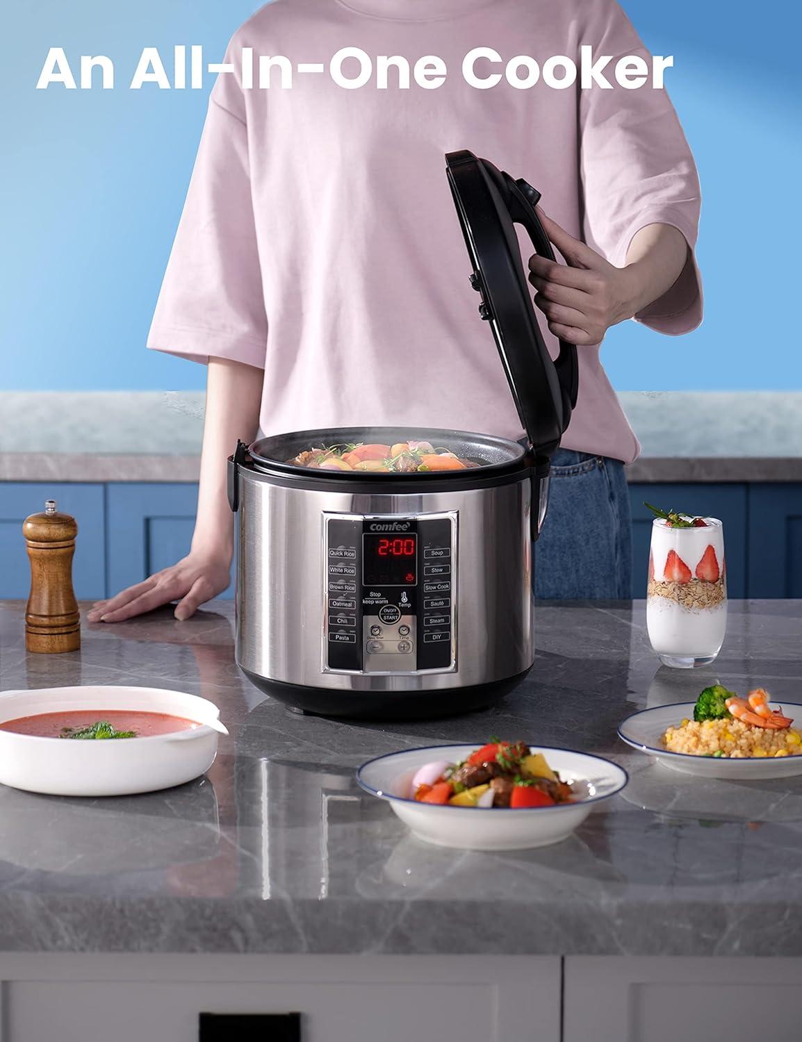 COMFEE' Rice Cooker, Slow Cooker, Steamer, Stewpot, Sauté All in One (12 Digital Cooking Programs) Multi Cooker
