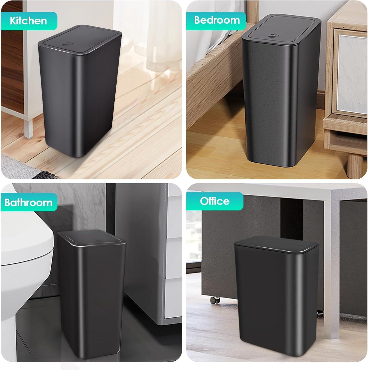 3 Pack 2.6 Gal Small Trash Cans Slim, dog proof. Plastic. For kitchen, bed, office. Fits under.