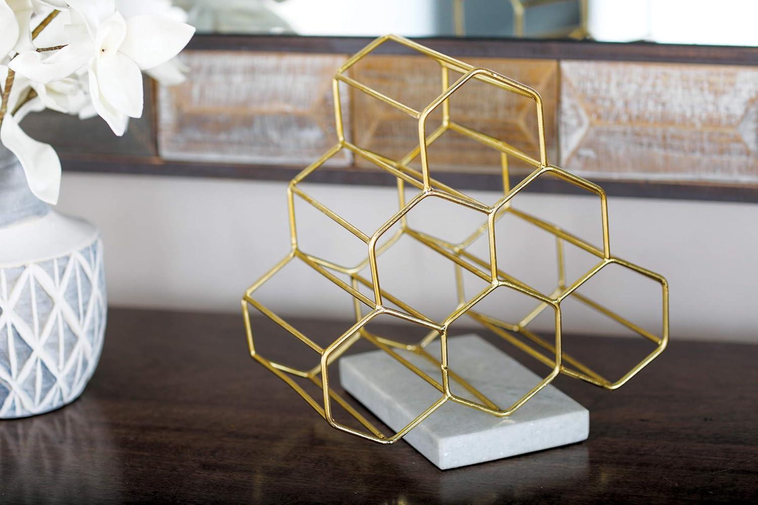 Gold Honeycomb Wine Rack with Marble Base, 6 Bottle