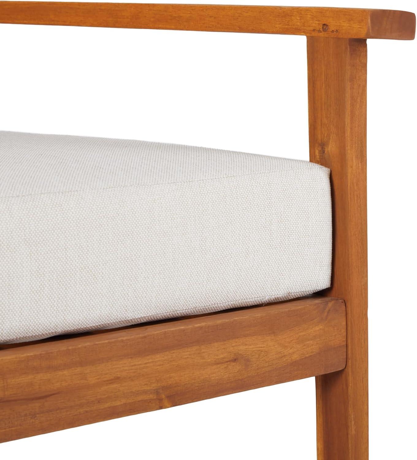 Modern Brown Solid Acacia Wood Outdoor Loveseat with Cushions