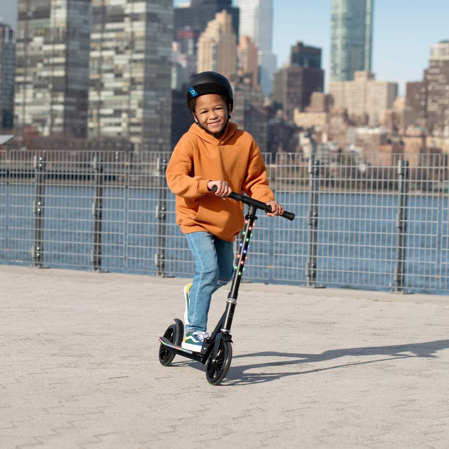 Black Adjustable LED Light-Up Kick Scooter with Wide Deck