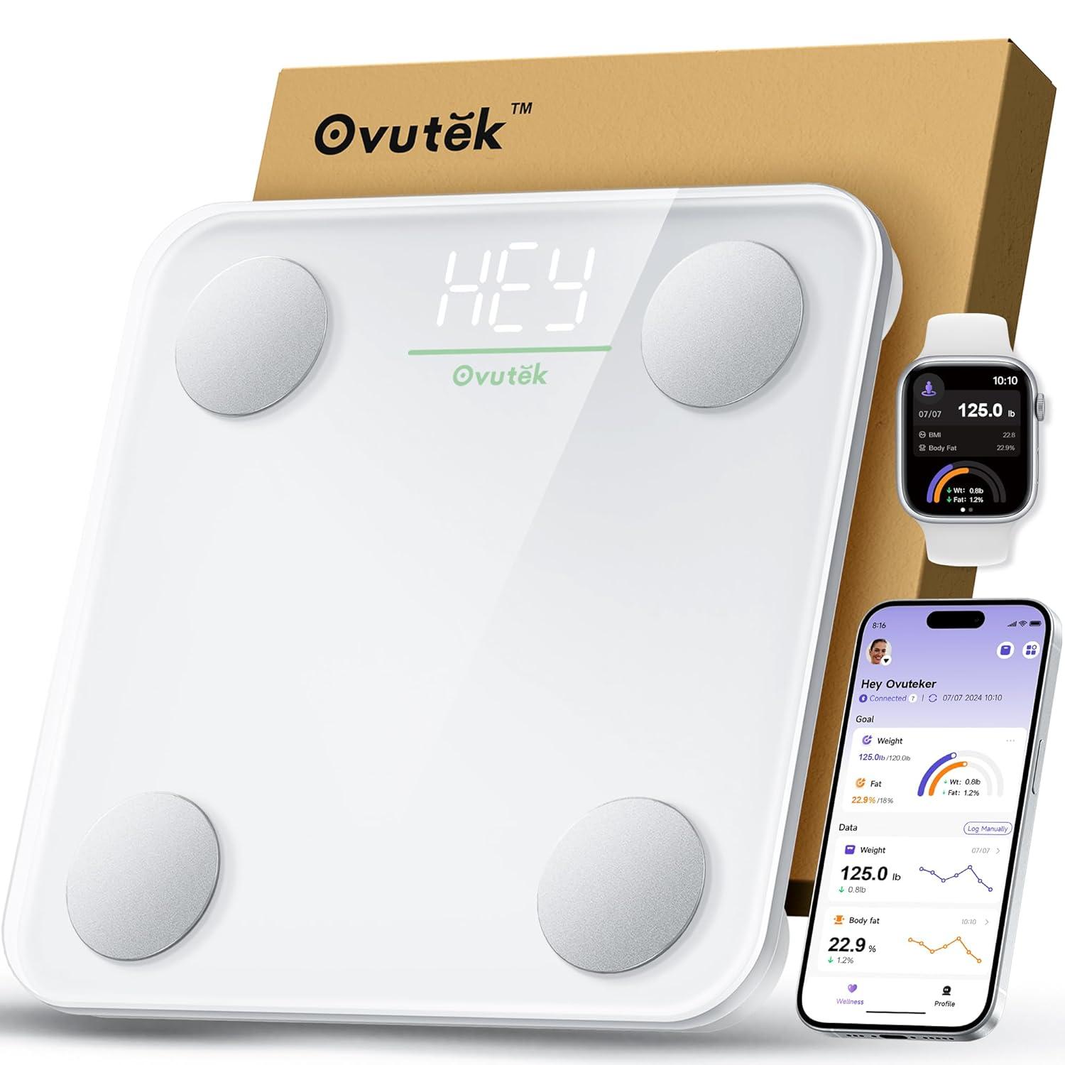 Ovutek Smart Scale for Body Weight, Digital Bathroom Scale BMI Weighing Body Fat Scale, Accurate Body Composition Scale Monitor for People's Health with Smartphone App, Compact Size, 400lb