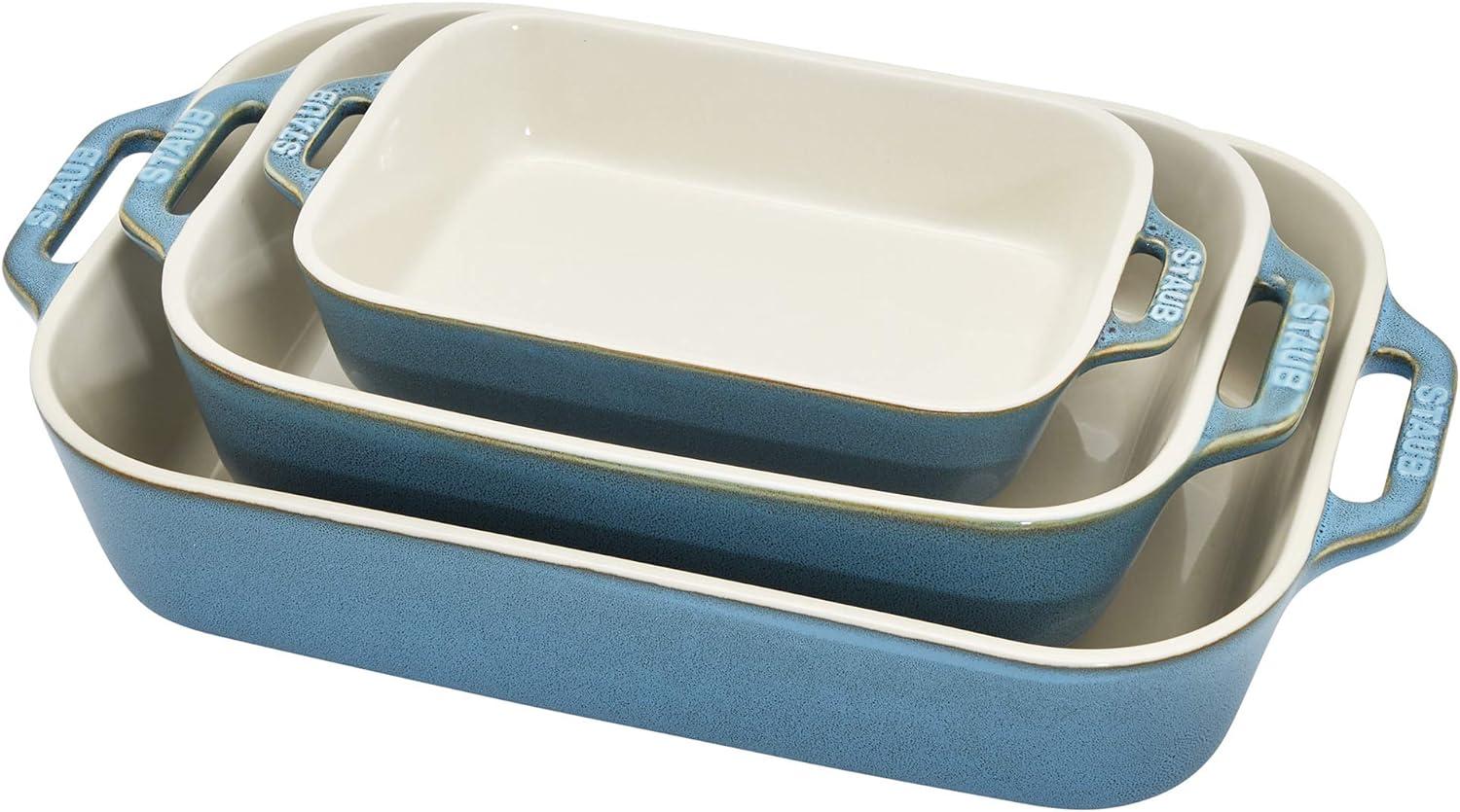 Rustic Turquoise Ceramic 3-Piece Rectangular Baking Dish Set