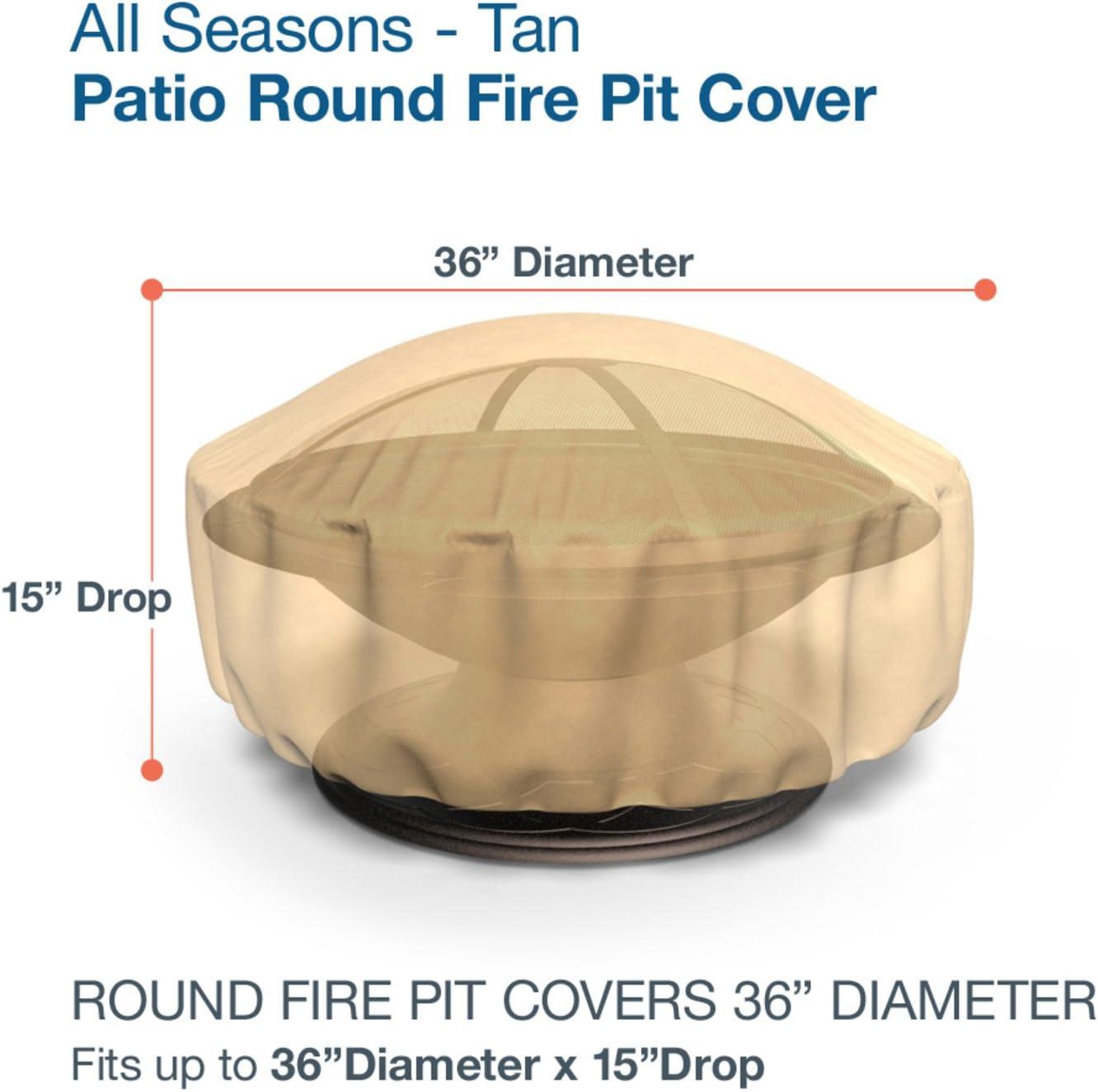 Tan Round Waterproof Polypropylene Fire Pit Cover, 36-inch