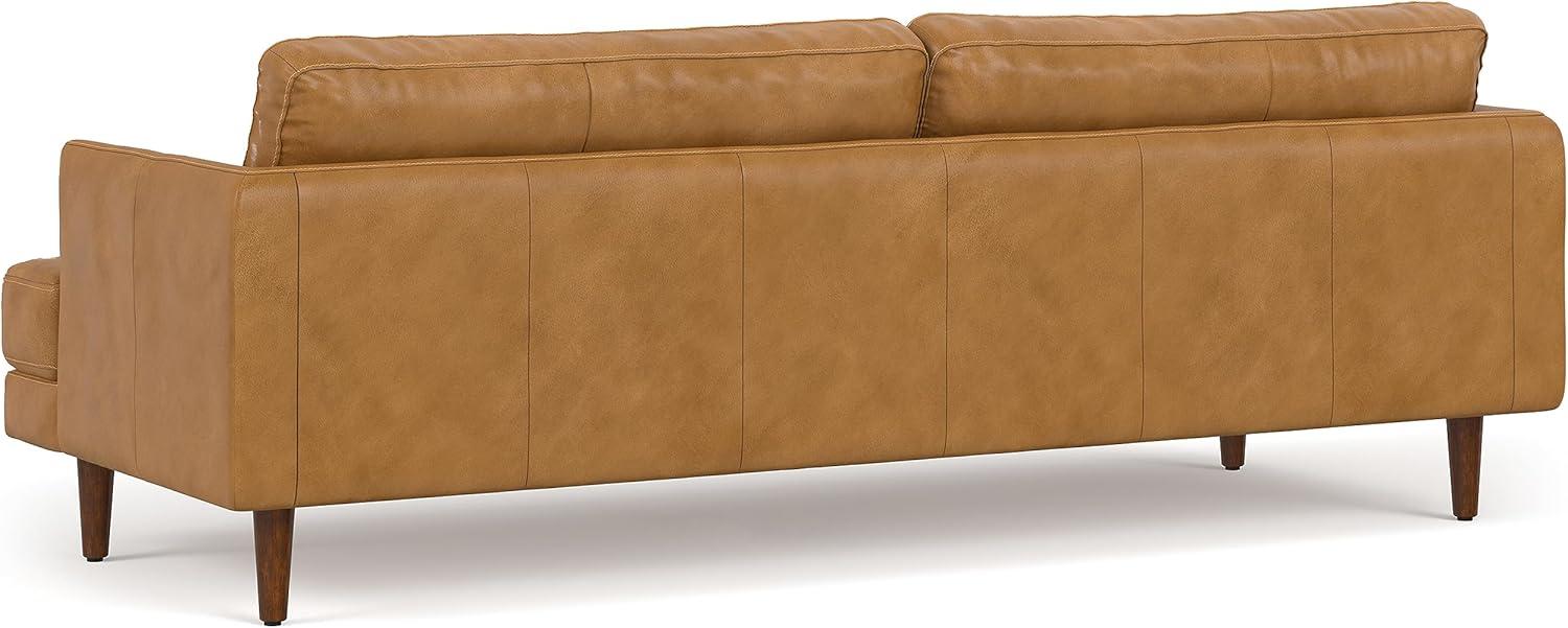 Simpli Home Livingston Mid-Century Modern 90 inch Wide Sofa in Sienna Genuine Leather