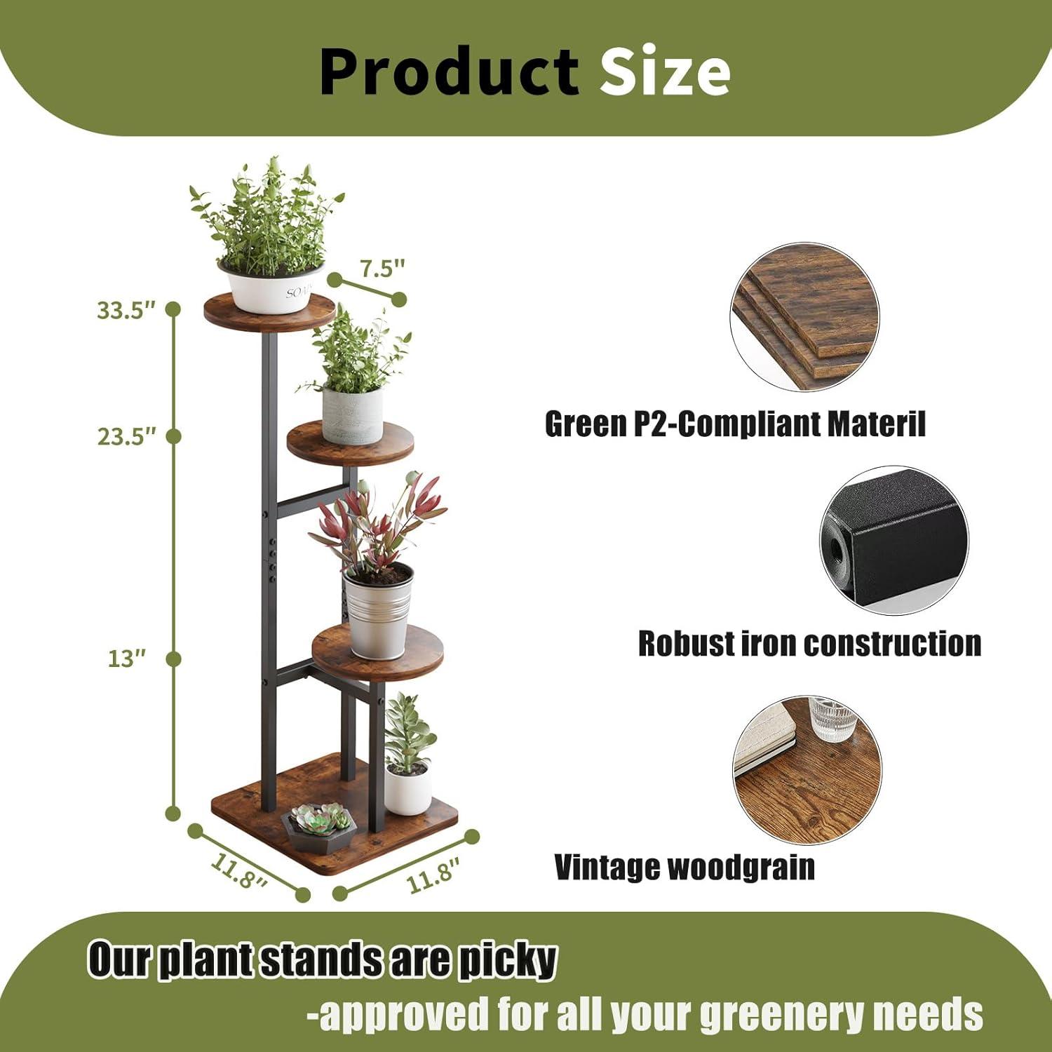 Brown 3-Tier Iron and MDF Corner Plant Stand