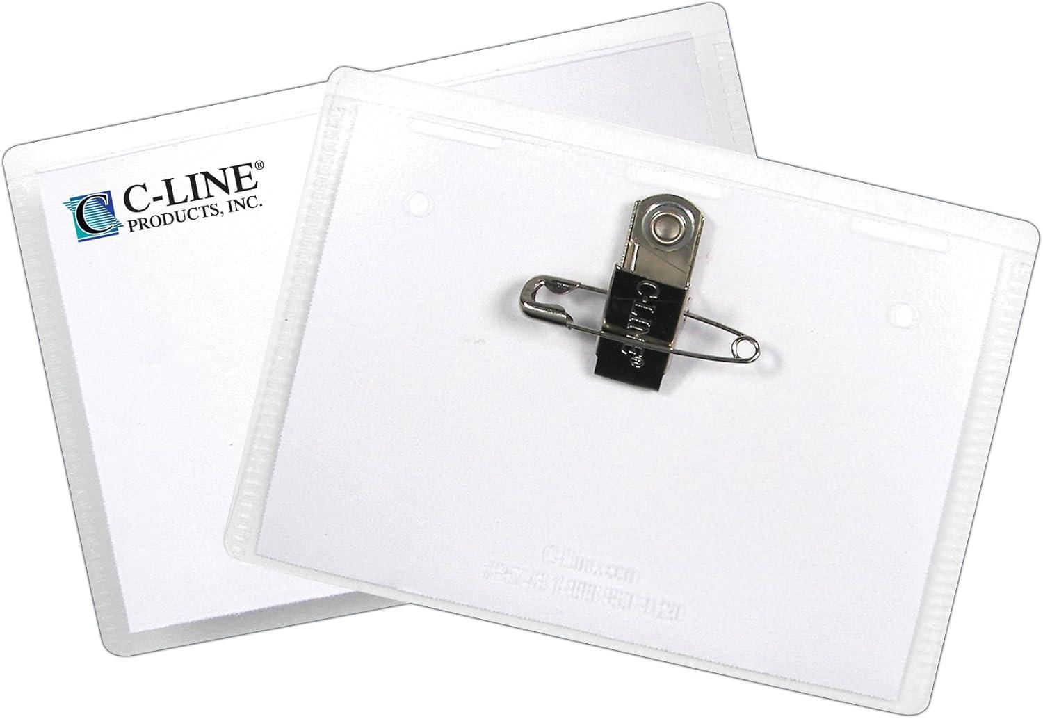 C-Line Clip and Pin Combo Name Badges with Inserts, 3-1/2 x 2-1/4 Inches, Pack of 50